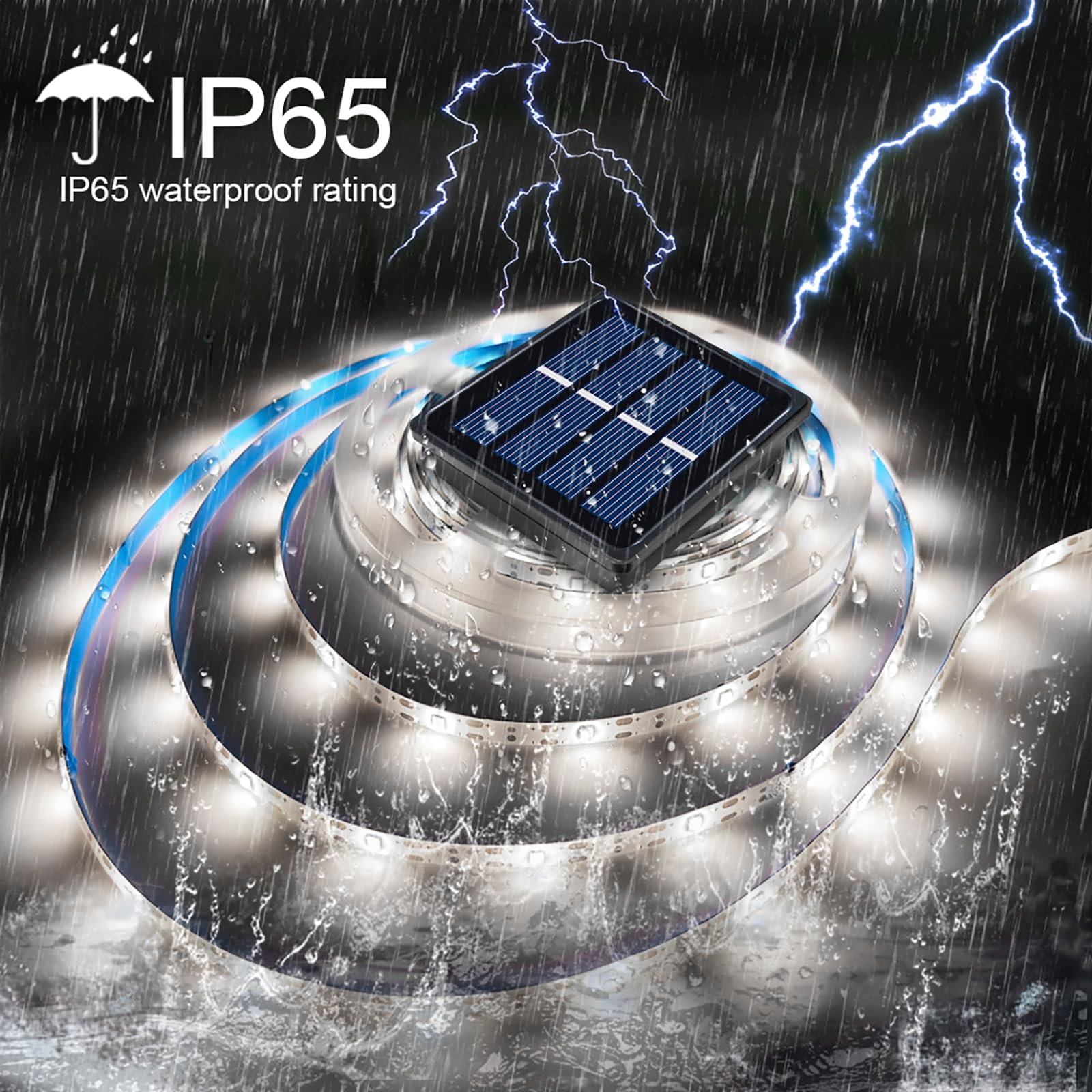 Solar LED Strip Lights Outdoor Waterproof 19.6FT 180 LED Solar Powered Rope Light Cuttable 8 Modes for Outside, Garden, Patio, Deck, Fence, Pathway, Stair, Poolside, 6000K White 2 Pack White19.7ft - Image 6