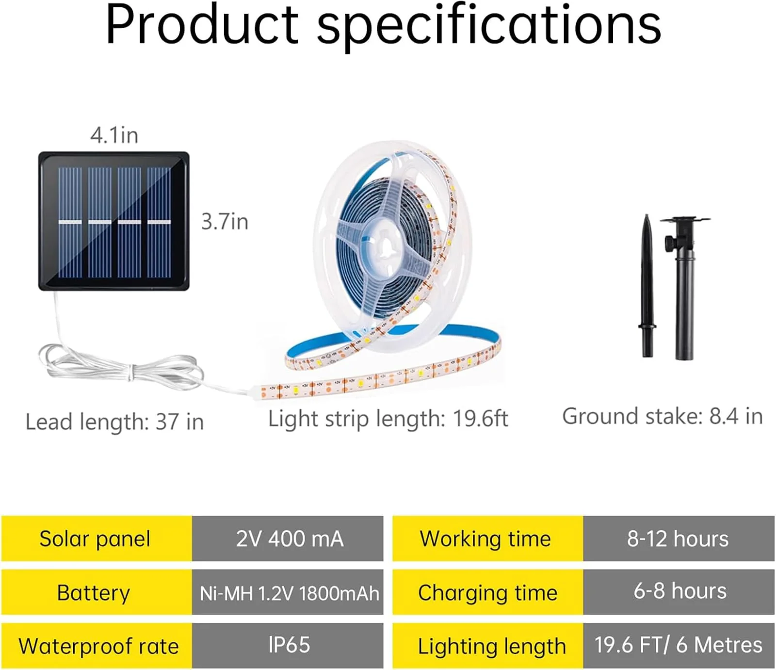 Solar LED Strip Lights Outdoor Waterproof 19.6FT 180 LED Solar Powered Rope Light Cuttable 8 Modes for Outside, Garden, Patio, Deck, Fence, Pathway, Stair, Poolside, 6000K White 2 Pack White19.7ft - Image 9