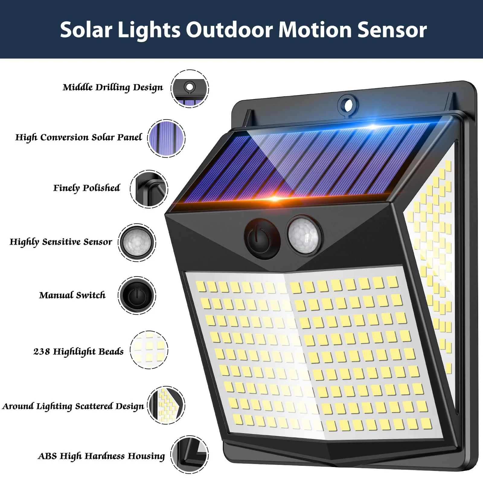 Solar Lights Outdoor Motion Sensor - Solar Motion Detector Lamps for Outside, 238 LED with 300° Angle Illumination and 3 Lighting Modes, IP65 Waterproof Solar-Powered for Garden, Patio, Yard [4 Pack] [4 Pack] - Image 2
