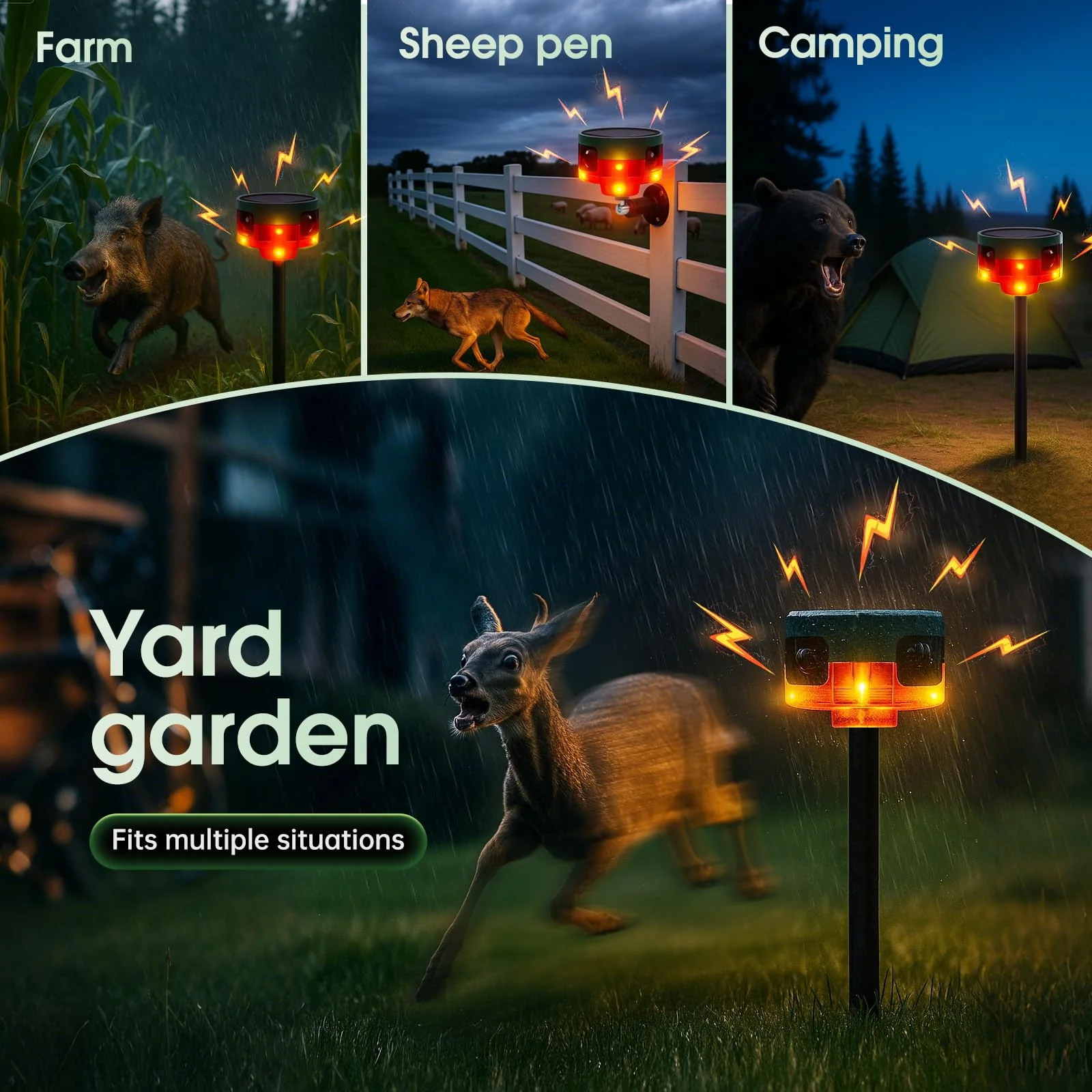 Solar Outdoor Motion Sensor Alarm, 130dB Dog Barking & Gunshot Sound, 13 Sounds, Strobe Light, Support Recording & Volume Control, Keeps Unwanted Animals Away from Yard, Garden, or Farm - Image 5