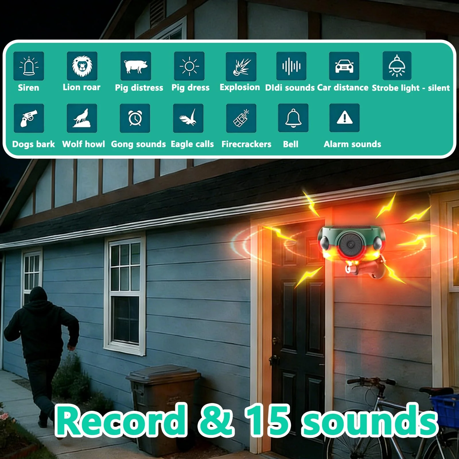 Solar Outdoor Motion Sensor Alarm - 360° Detection & 3x120dB Speakers, 3 Sensors, Universal Mount & Ground Stake, IP65 Waterproof Security Alarm for Yard, Farm, Warehouse (1pack) 1pack - Image 4