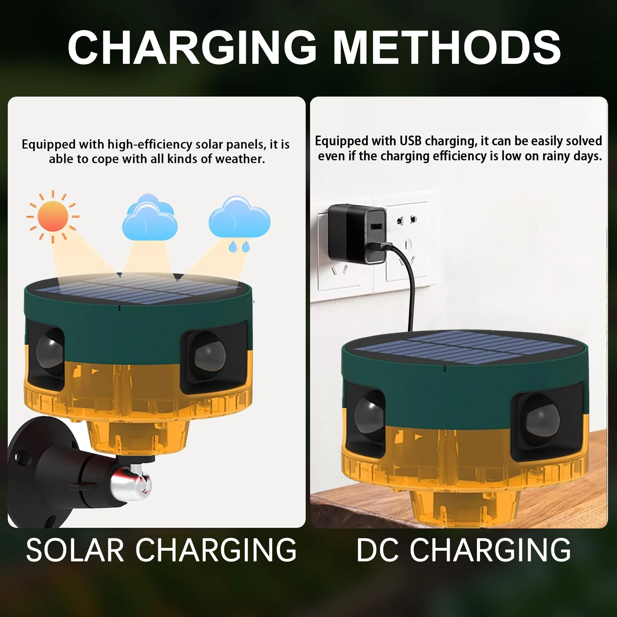 Solar Outdoor Motion Sensor Alarm: Dog Barking&Gunshot Sound, 129db Loud Siren,Support Recording, 13 Kinds of Sound Strobe Light Yellow 1 Pack - Image 3