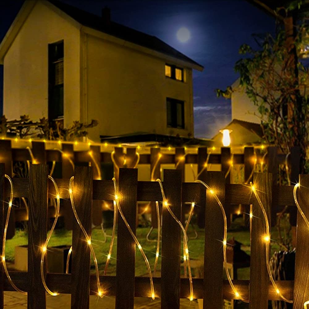Solar Rope Light 33FT 100L IP65 Weatherproof Outdoor LED Copper Fairy String Tube Lights for Party Garden Porch Yard Home Wedding Vacation Daily Holiday Tree Decoration Lighting (Warm White) Warm White - Image 4