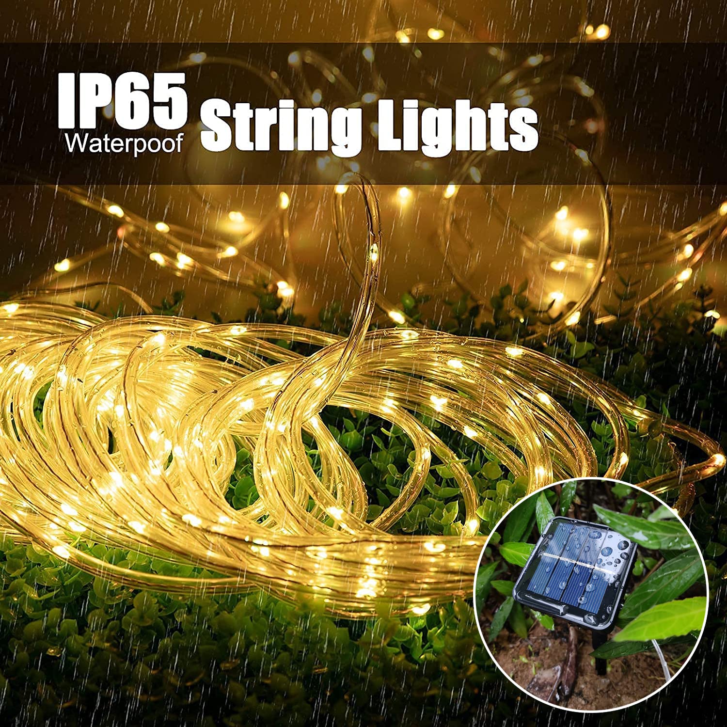 Solar Rope Light 33FT 100L IP65 Weatherproof Outdoor LED Copper Fairy String Tube Lights for Party Garden Porch Yard Home Wedding Vacation Daily Holiday Tree Decoration Lighting (Warm White) Warm White - Image 5