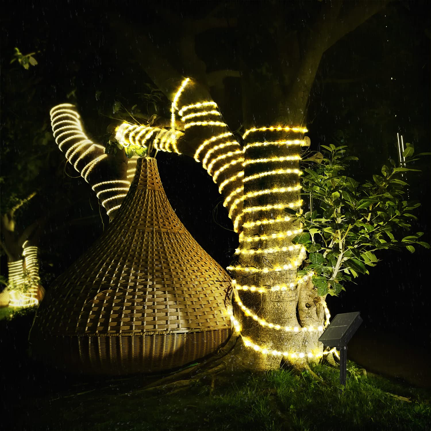 Solar Rope Light 33FT 100L IP65 Weatherproof Outdoor LED Copper Fairy String Tube Lights for Party Garden Porch Yard Home Wedding Vacation Daily Holiday Tree Decoration Lighting (Warm White) Warm White - Image 7