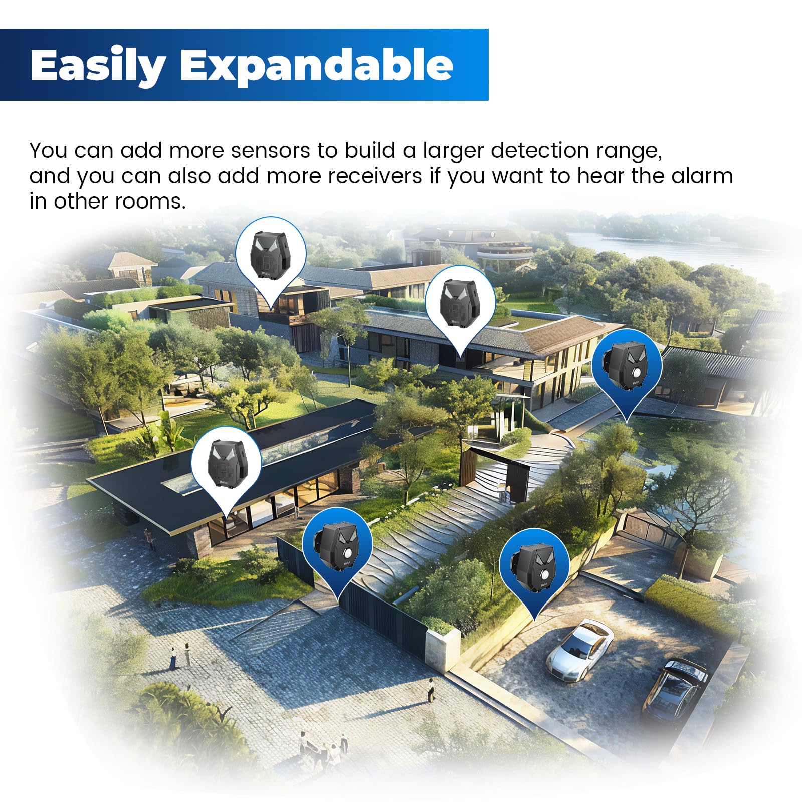 Solar Wireless Driveway Alarm Alert Outside 2000ft Range, Outdoor Motion Sensor & Detector Driveway Alert System with Rechargeable Battery/Weatherproof/Mute Mode/Expandable(1 Receiver and 2 sensors) - Image 4