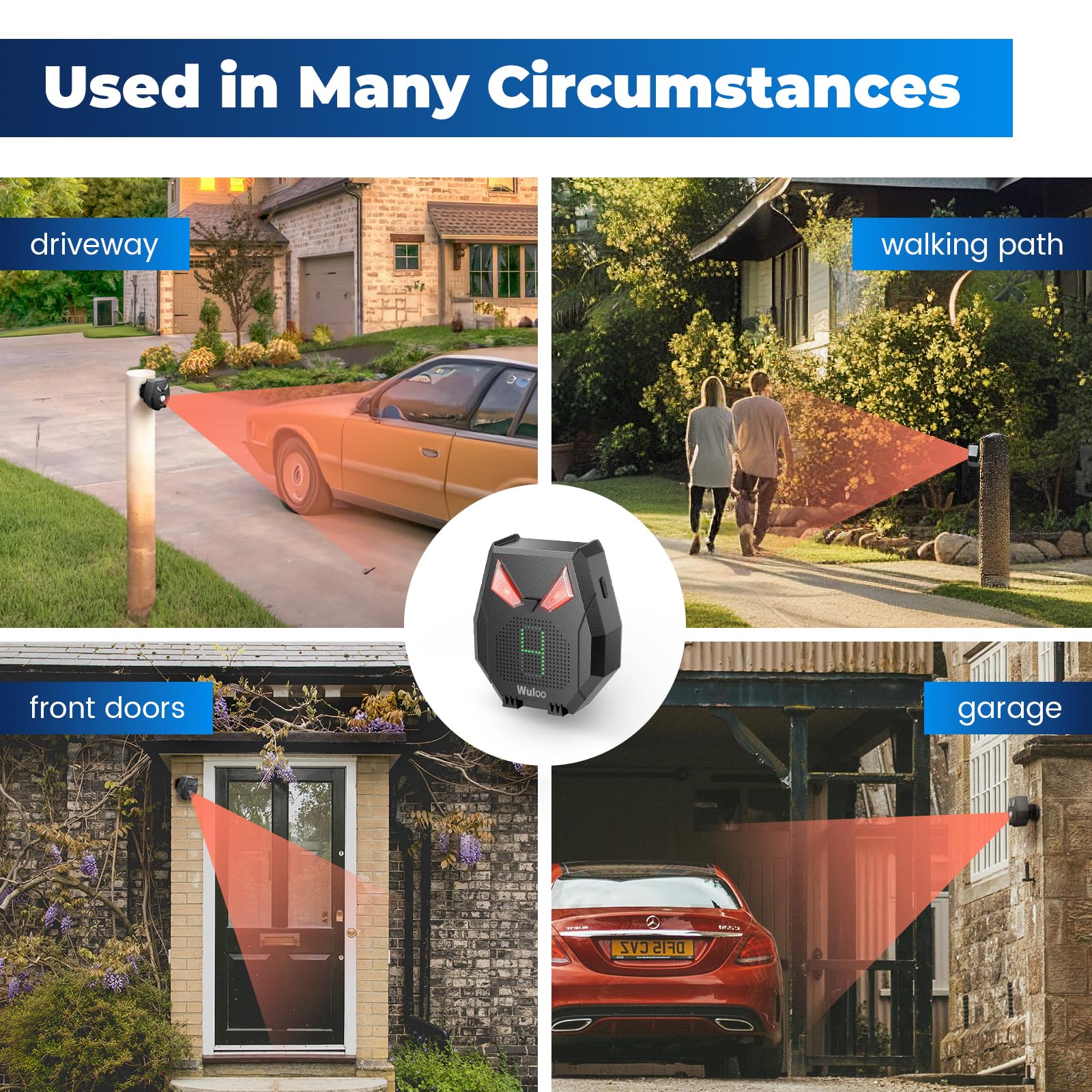 Solar Wireless Driveway Alarm, Outdoor Motion Sensor Detector Alarms Driveway Alert System 2000ft Long Range with Rechargeable Battery, Outside Weatherproof / Expandable (1 Receiver and 2 sensors) 3 2 sensor and 1 receiver - Image 2