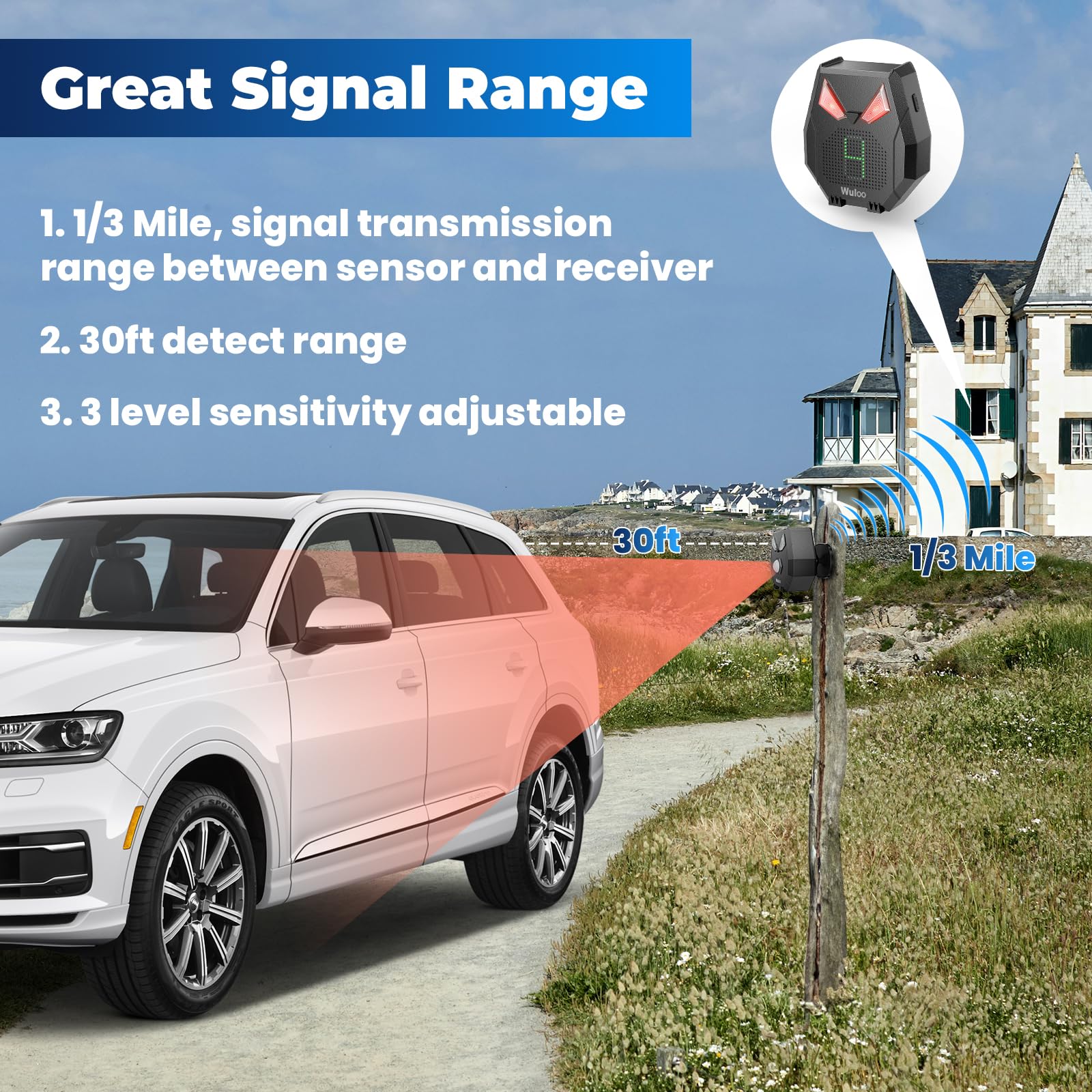 Solar Wireless Driveway Alarm, Outdoor Motion Sensor Detector Alarms Driveway Alert System 2000ft Long Range with Rechargeable Battery, Outside Weatherproof / Expandable (1 Receiver and 2 sensors) 3 2 sensor and 1 receiver - Image 4