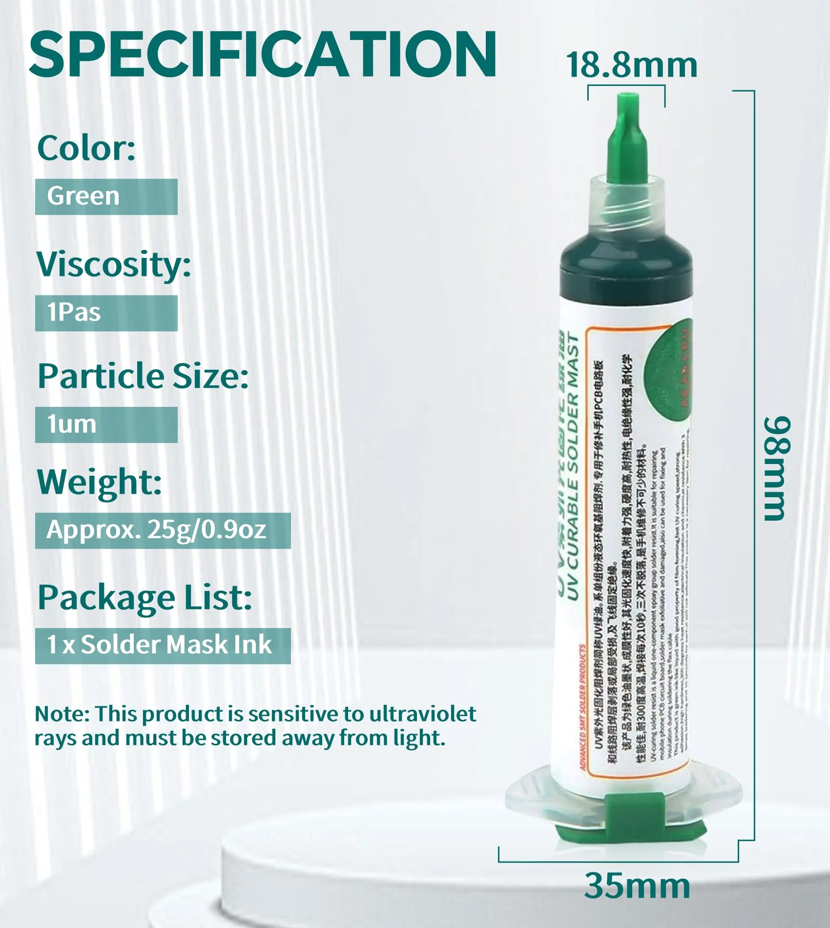 Solder Mask Ink, 1 Piece UV Light Curing Solder Mask Ink, BGA PCB Solder Resist Ink, UV Curing Solder Resist Combination for Insulating and Protecting Electronic PCB Components - Image 2