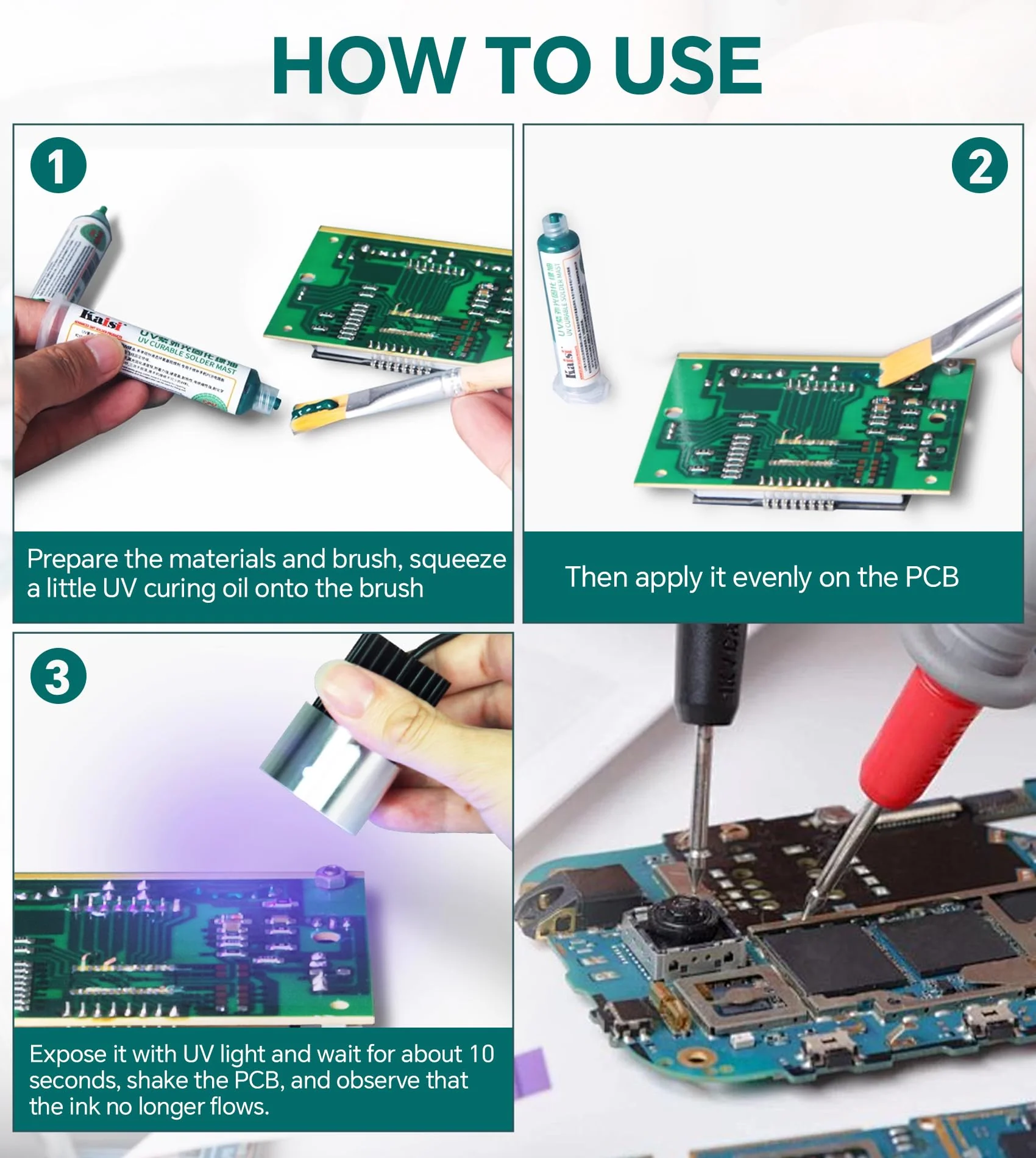 Solder Mask Ink, 1 Piece UV Light Curing Solder Mask Ink, BGA PCB Solder Resist Ink, UV Curing Solder Resist Combination for Insulating and Protecting Electronic PCB Components - Image 5