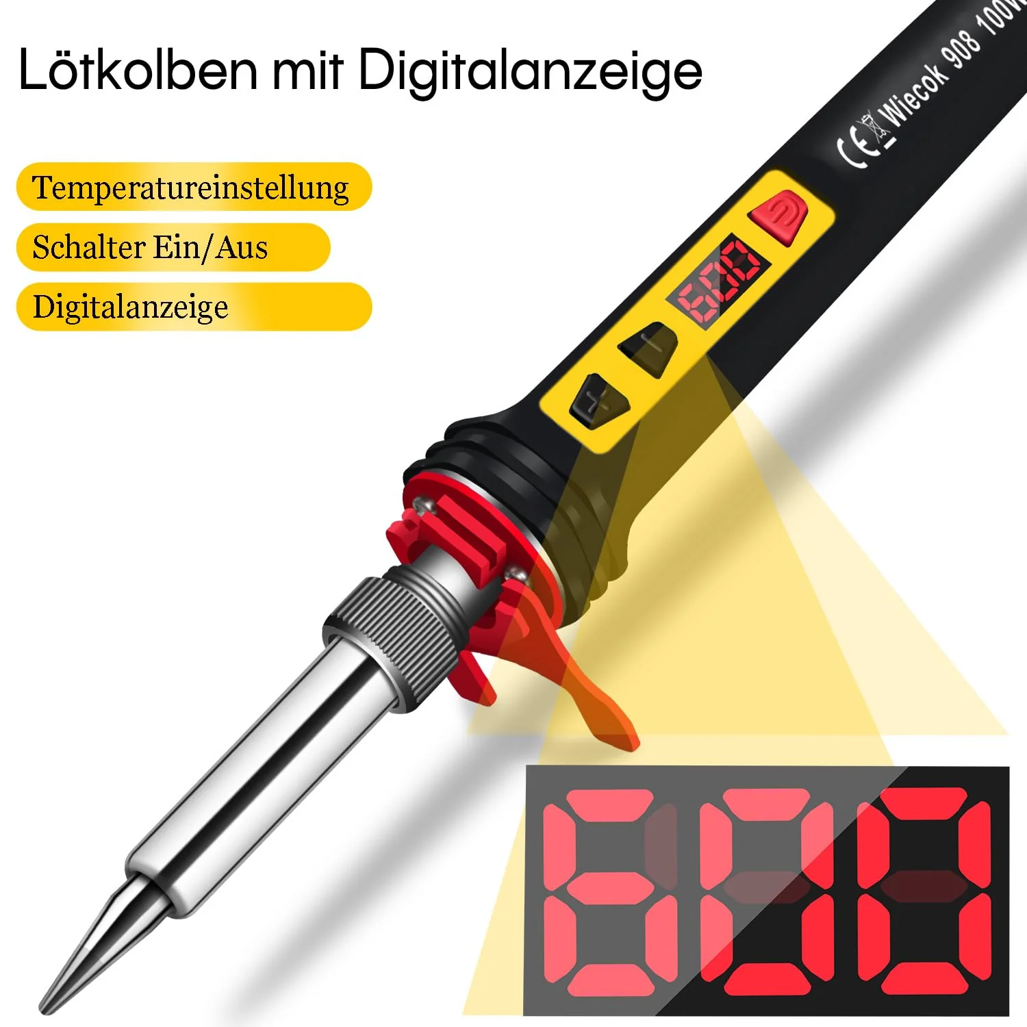 Soldering Iron Set 100 W LCD, Soldering Iron with Adjustable Temperature 200-600 °C Soldering Iron with On/Off Switch, 15 g Soldering Wire, 5 Soldering Tips, Soldering Set for Electrical Work Black - Image 2