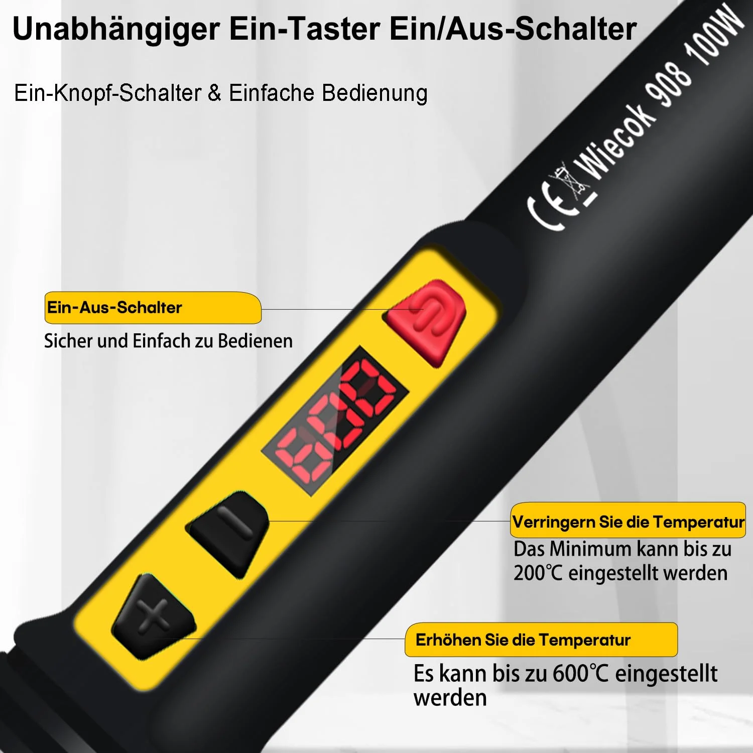 Soldering Iron Set 100 W LCD, Soldering Iron with Adjustable Temperature 200-600 °C Soldering Iron with On/Off Switch, 15 g Soldering Wire, 5 Soldering Tips, Soldering Set for Electrical Work Black - Image 4