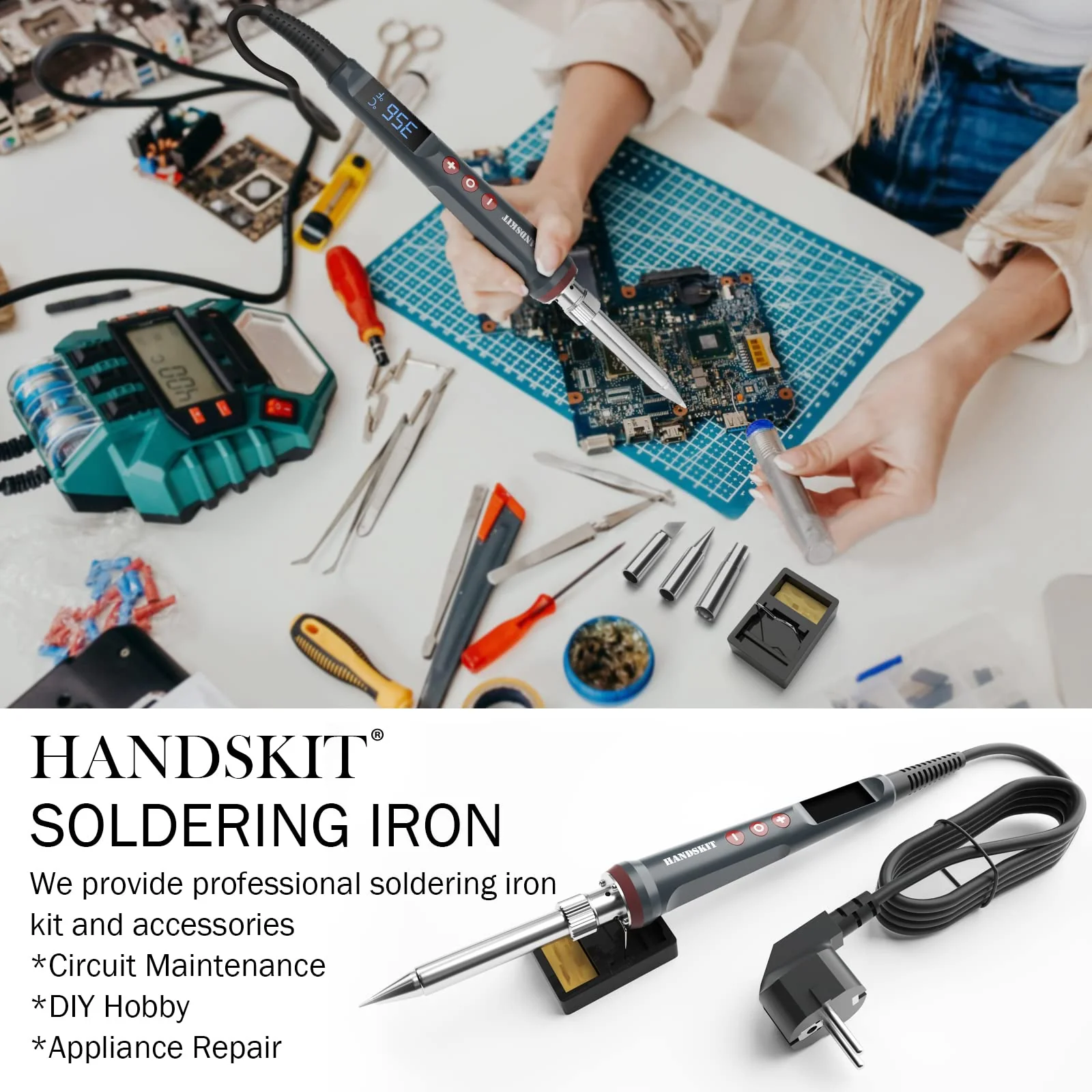 Soldering Iron Set 200 W 220 V, Soldering Iron with LED Display, 6 in 1 Soldering Set with Temperature Adjustable 180-480 °C, 3 Soldering Tips, Soldering Iron Stand, Soldering Iron for Soldering Large 927-200w-new - Image 3