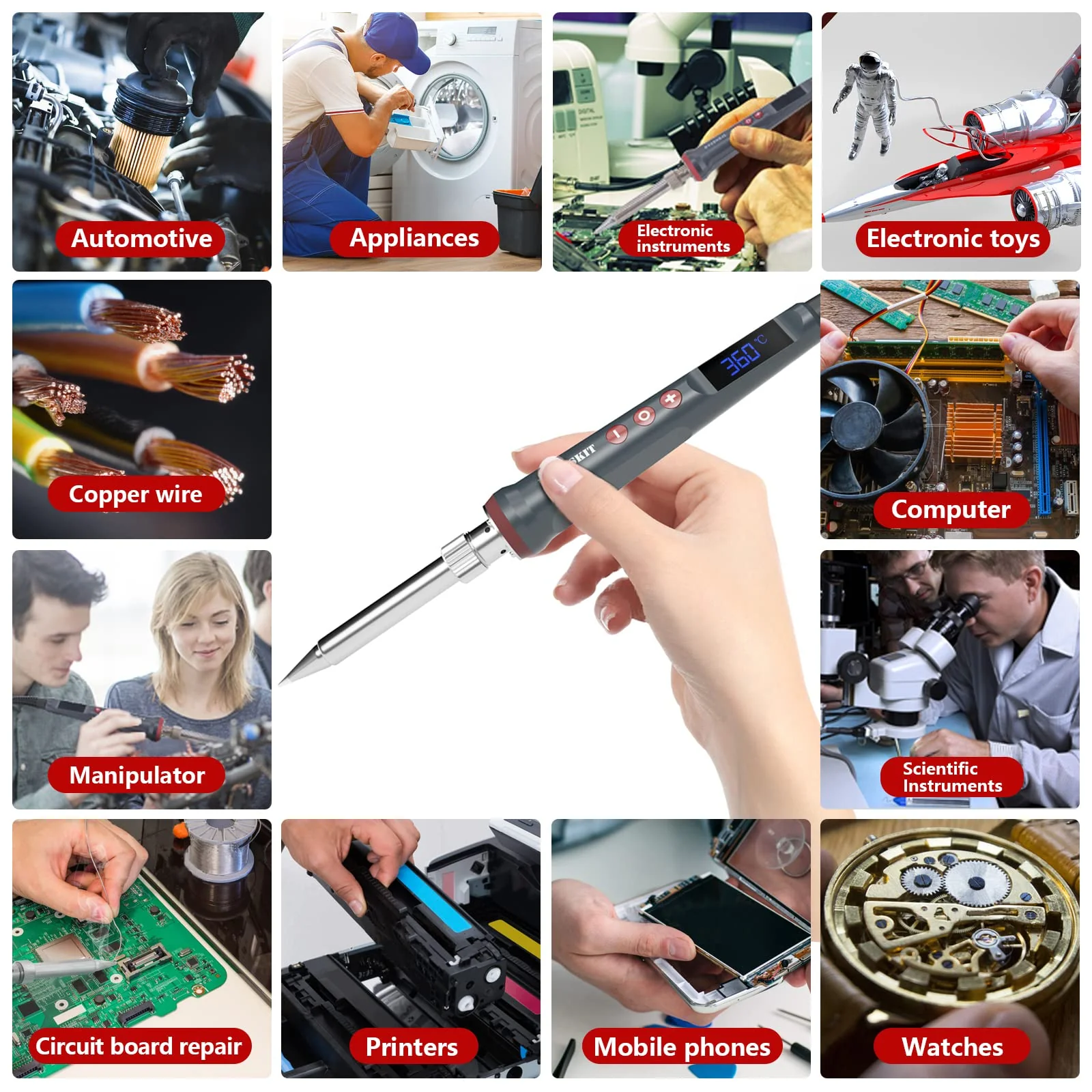 Soldering Iron Set 200 W 220 V, Soldering Iron with LED Display, 6 in 1 Soldering Set with Temperature Adjustable 180-480 °C, 3 Soldering Tips, Soldering Iron Stand, Soldering Iron for Soldering Large 927-200w-new - Image 5