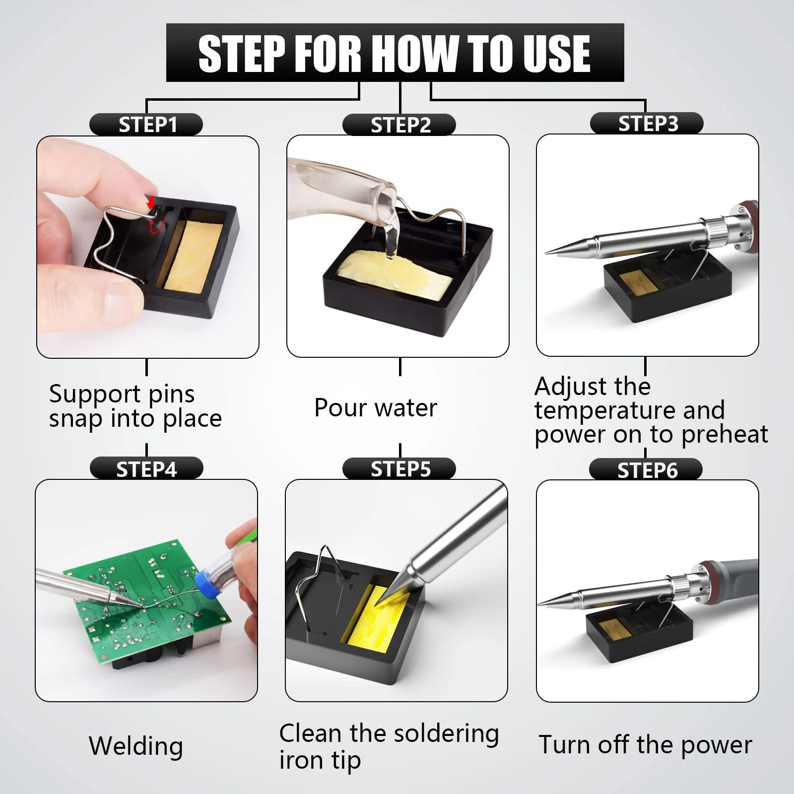 Soldering Iron Set 200 W 220 V, Soldering Iron with LED Display, 6 in 1 Soldering Set with Temperature Adjustable 180-480 °C, 3 Soldering Tips, Soldering Iron Stand, Soldering Iron for Soldering Large 927-200w-new - Image 8