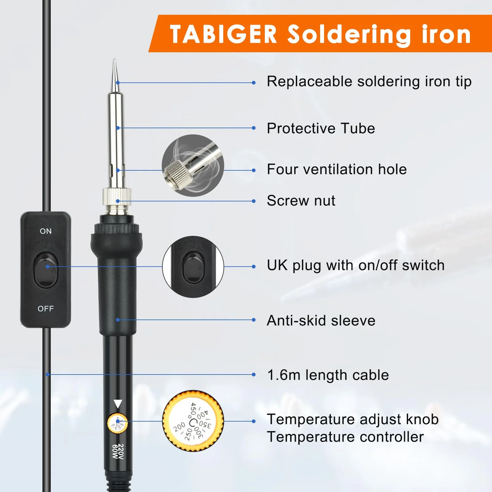 Soldering Iron Set, Soldering Iron 60 W Adjustable Temperature 200-450 °C Soldering Iron Gun Set Welding Tool with LCD Digital Multimeter, 5 Soldering Tips, Desoldering Pump, Tin Wire Tube, Soldering Style 4 - Image 2