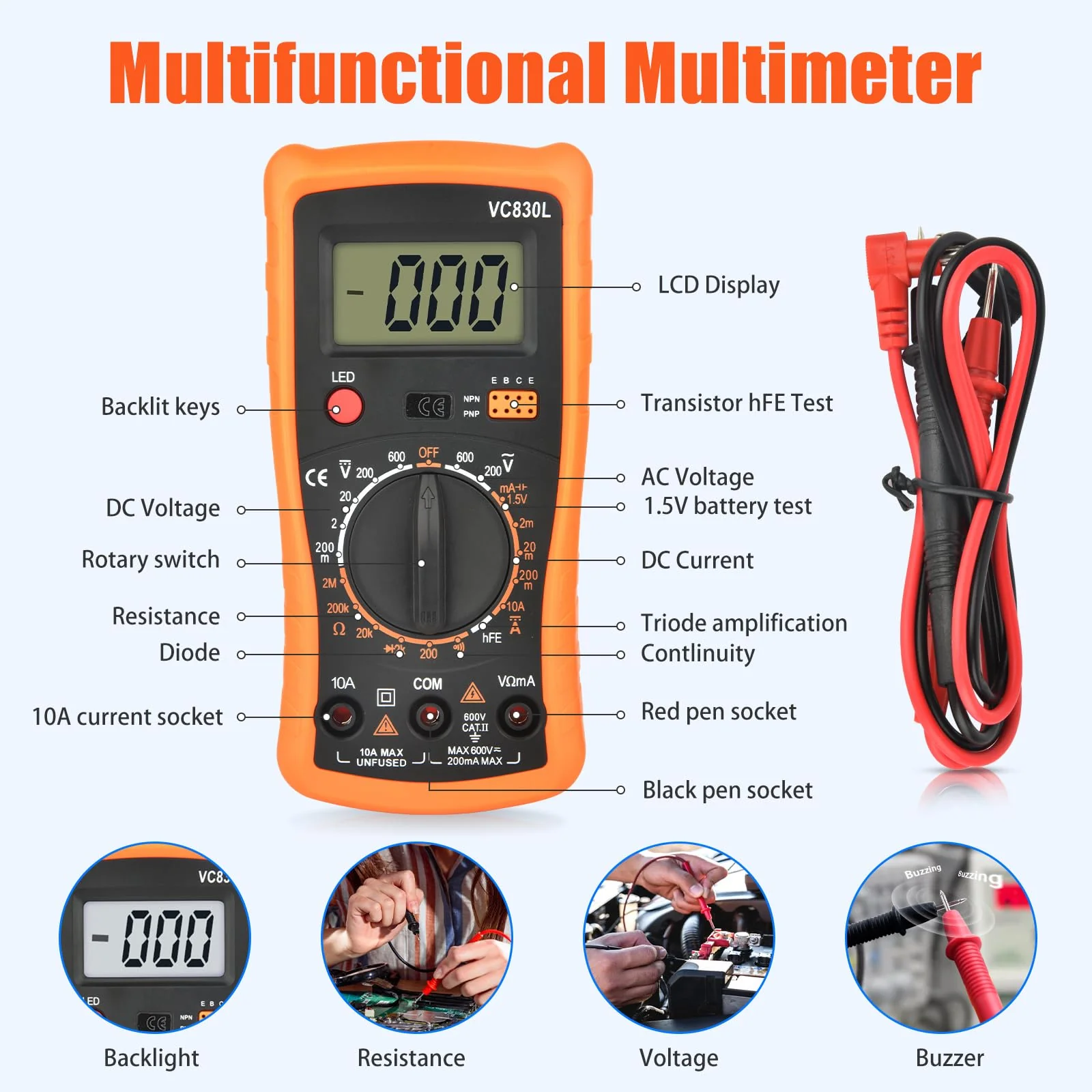 Soldering Iron Set, Soldering Iron 60 W Adjustable Temperature 200-450 °C Soldering Iron Gun Set Welding Tool with LCD Digital Multimeter, 5 Soldering Tips, Desoldering Pump, Tin Wire Tube, Soldering Style 4 - Image 3