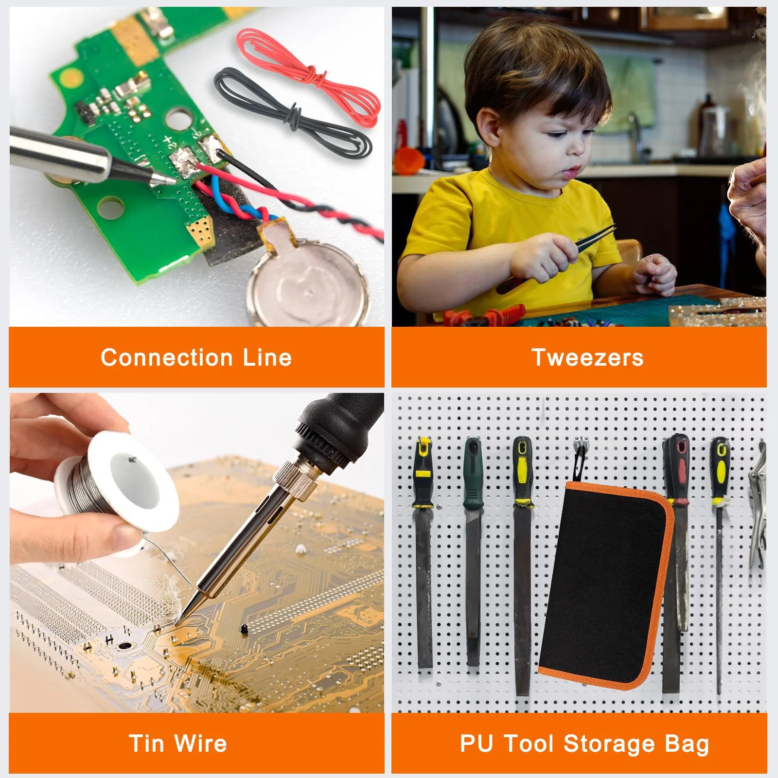Soldering Iron Set, Soldering Iron 60 W Adjustable Temperature 200-450 °C Soldering Iron Gun Set Welding Tool with LCD Digital Multimeter, 5 Soldering Tips, Desoldering Pump, Tin Wire Tube, Soldering Style 4 - Image 7