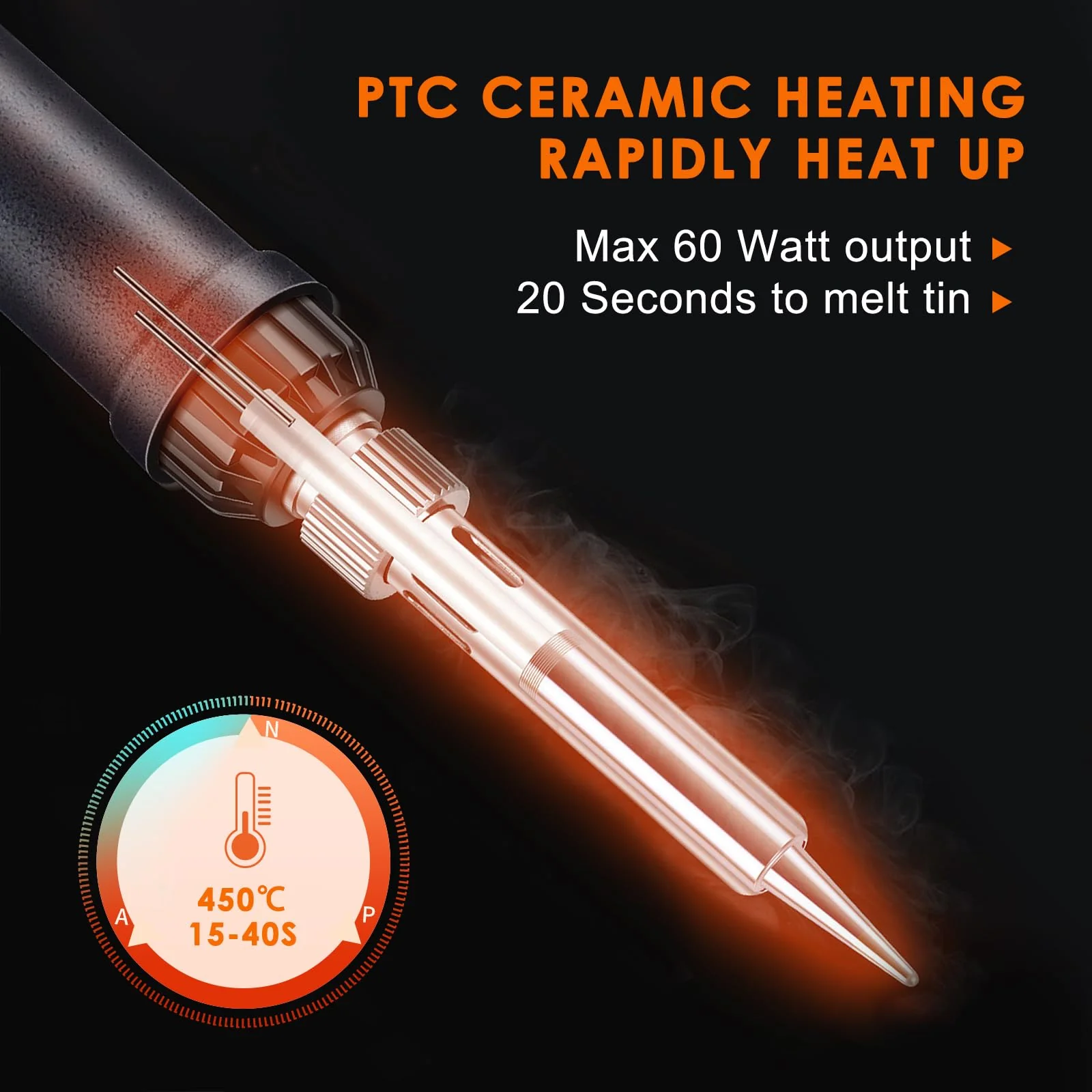 Soldering Iron Set, Soldering Iron 60 W Adjustable Temperature 200-450 °C Soldering Iron Gun Set Welding Tool with LCD Digital Multimeter, 5 Soldering Tips, Desoldering Pump, Tin Wire Tube, Soldering Style 4 - Image 8