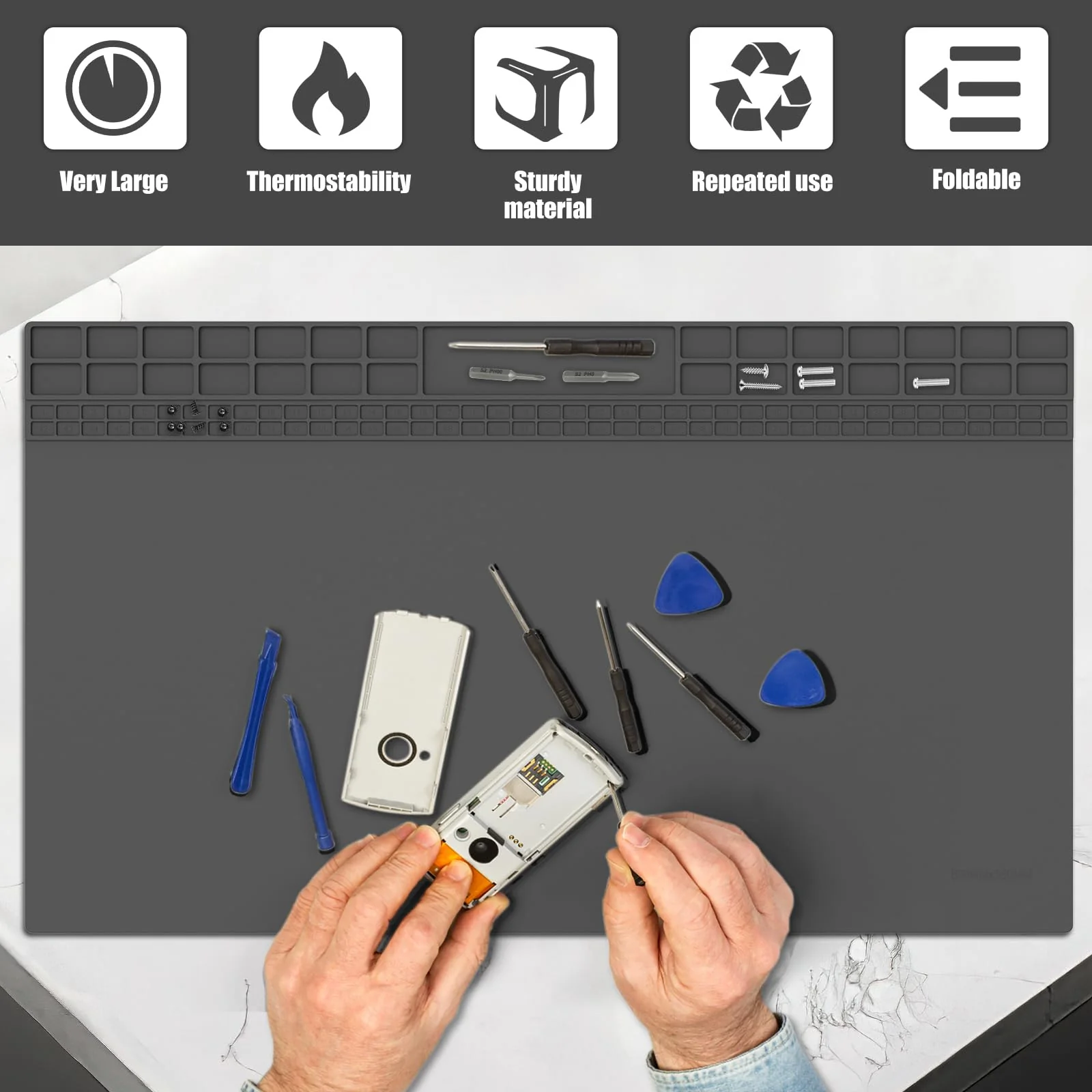 Soldering Mat Antistatic Repair Mat Extra Large 60 x 35 cm Heat Resistant Soldering Mat Silicone Work Mat 500°C Workbench Mat for a Variety of Electronic Repair Assembly Work - Image 2