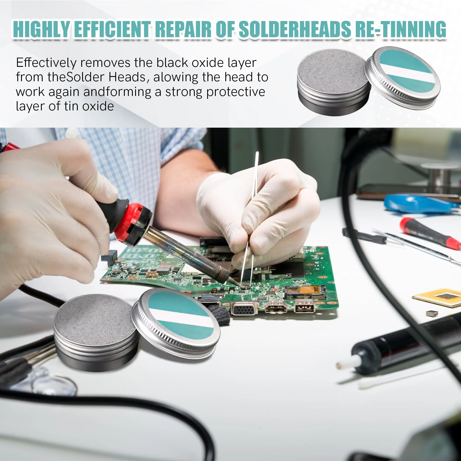 Soldering Tip Cleaner Set, Soldering Tips Reactivator with Desoldering Wire, Tip Activator for Reactivating Oxidised Soldering Tips, Cleaning Tips Cleaner, Soldering Iron Accessories, Gently Removes - Image 3