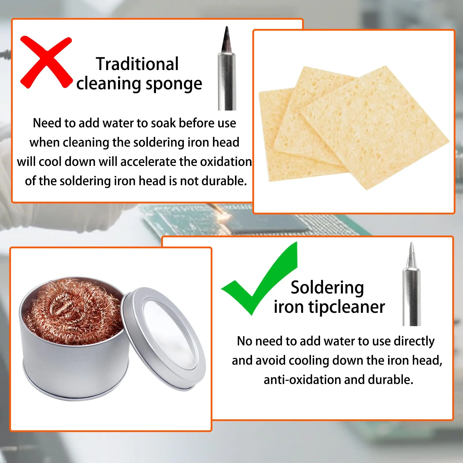 Soldering Tip Cleaner, Soldering Iron Tip Cleaner, Soldering Accessories, Soldering Iron Cleaner, Brass Tip Cleaner, with Stainless Steel Holder, for Cleaning Soldering Iron Tips - Image 5