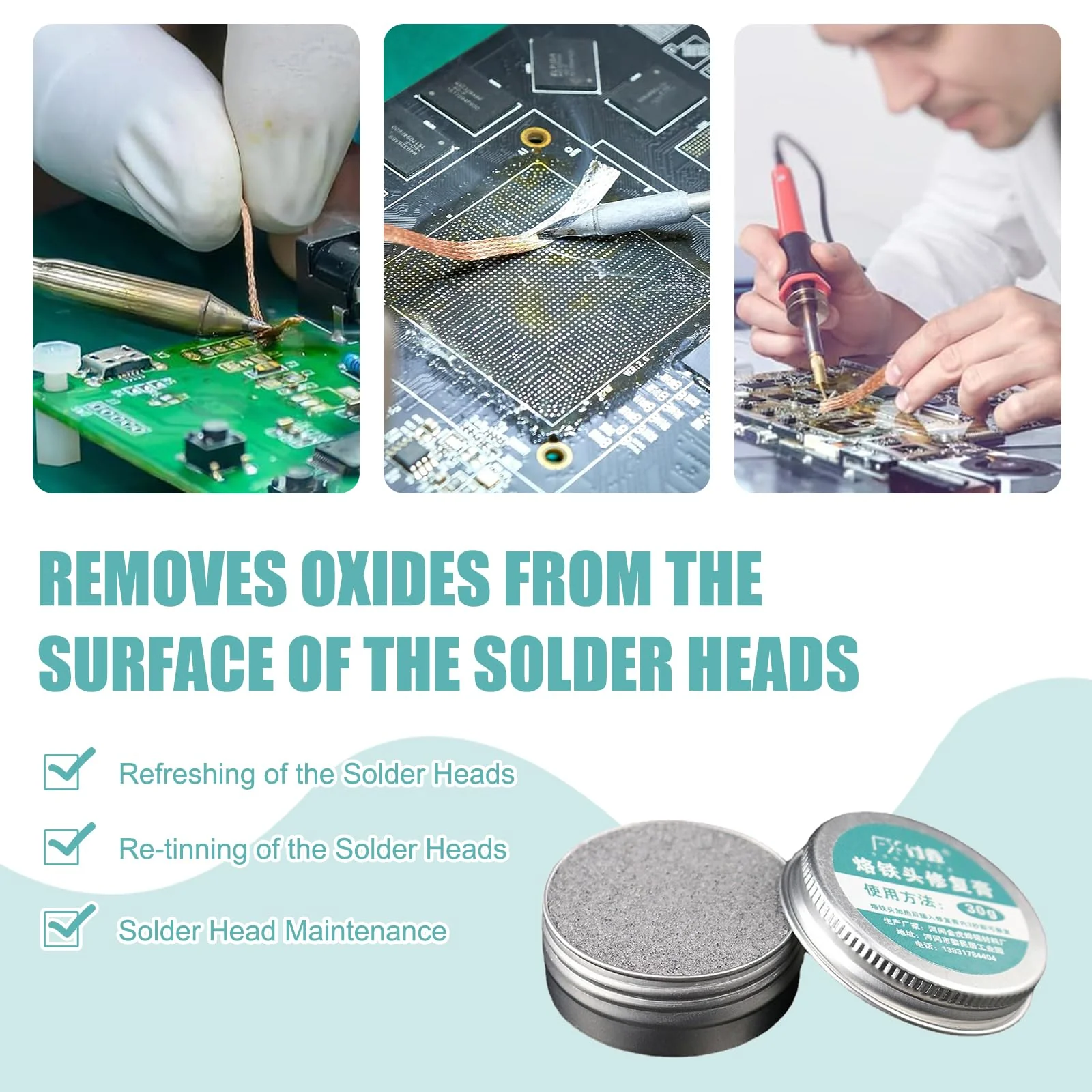 Soldering Tip Cleaner, Soldering Tips, Reactivator, Oxidised Soldering Accessories, Cleaning Tips, Soldering Iron Tip for Activated Oxidation, Minimises Smoke Development (30 g) with Solder (1.5 mm x - Image 5