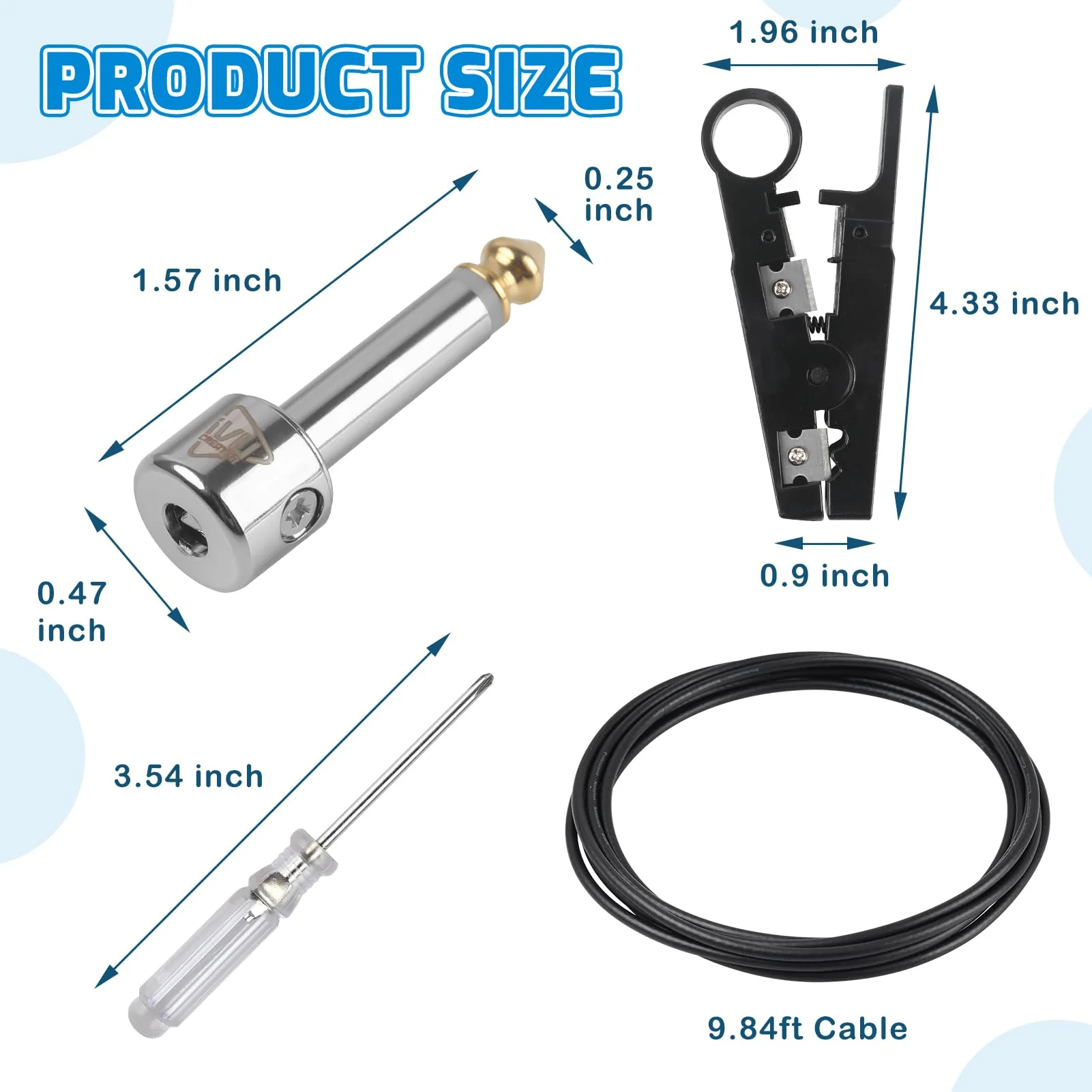 Solderless Pedalboard Cable Kit, 10 Feet Cable & 10 Gold Tip Connectors for Guitar Effects & Pedal Board, DIY Patch Cables with Cutter, Bolt Driver - Image 2