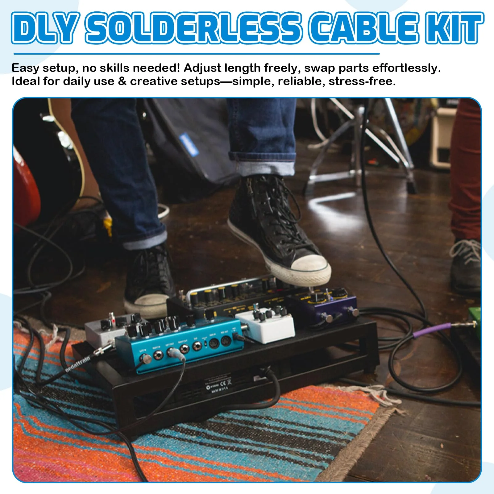 Solderless Pedalboard Cable Kit, 10 Feet Cable & 10 Gold Tip Connectors for Guitar Effects & Pedal Board, DIY Patch Cables with Cutter, Bolt Driver - Image 6