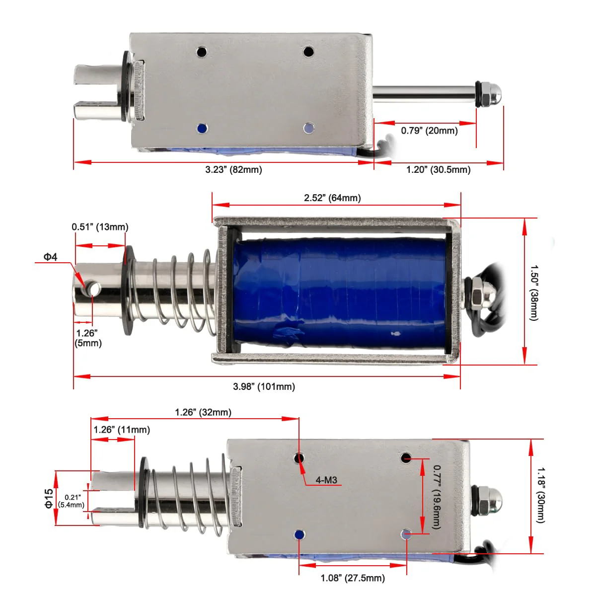 Solenoid Electromagnet, HS-1564B, DC24V 1.5A, 20mm Stroke, Force 60N, Push Pull Type, Open Frame, Linear Motion - Image 2