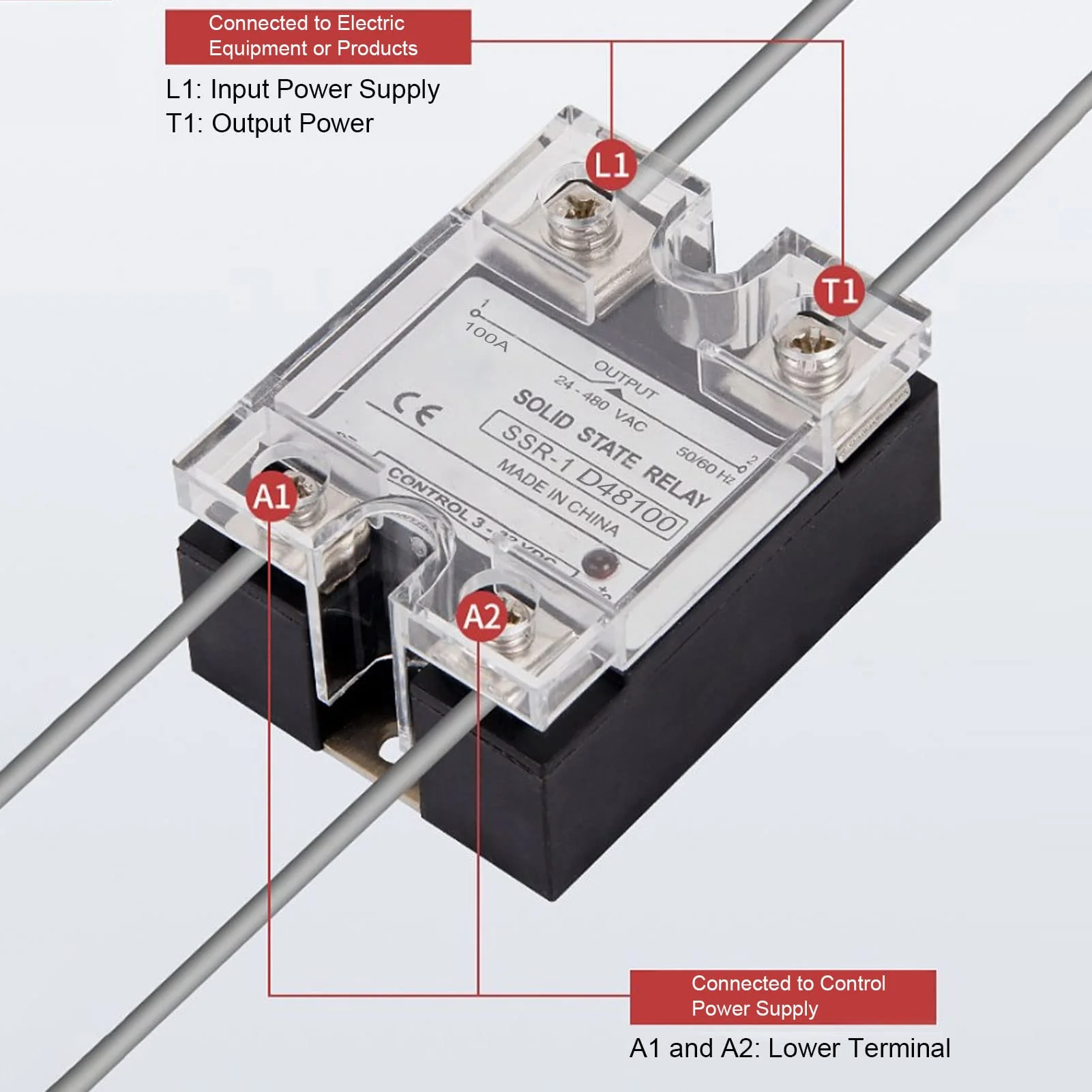 Solid State Relay Module, SSR-1 D48100 100A Solid State Relay DC Control 24-480VAC DC-AC with Plastic Cover for Automation Devices - Image 3