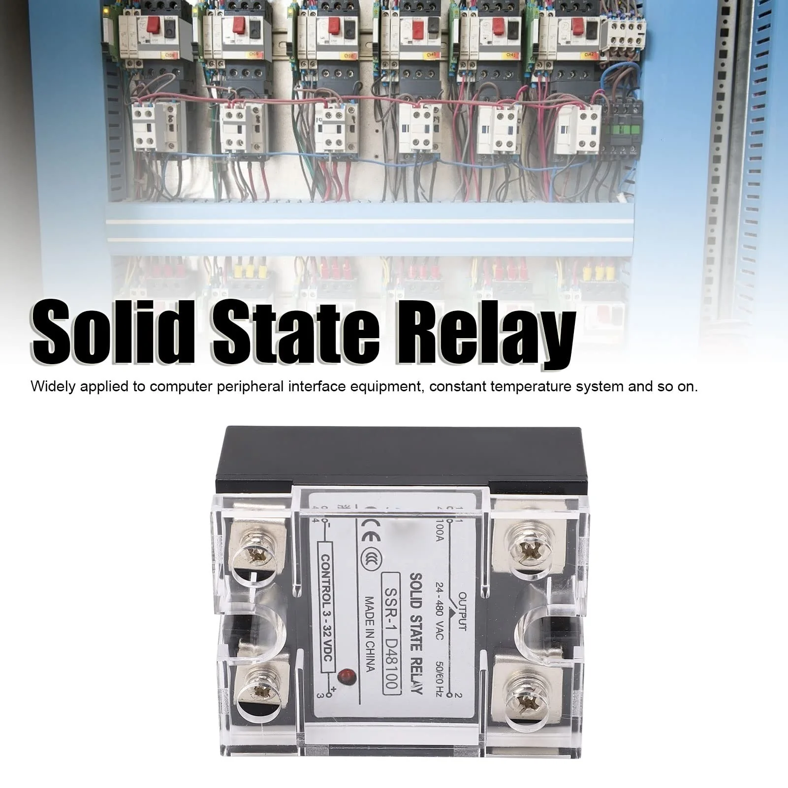 Solid State Relay Module, SSR-1 D48100 100A Solid State Relay DC Control 24-480VAC DC-AC with Plastic Cover for Automation Devices - Image 5