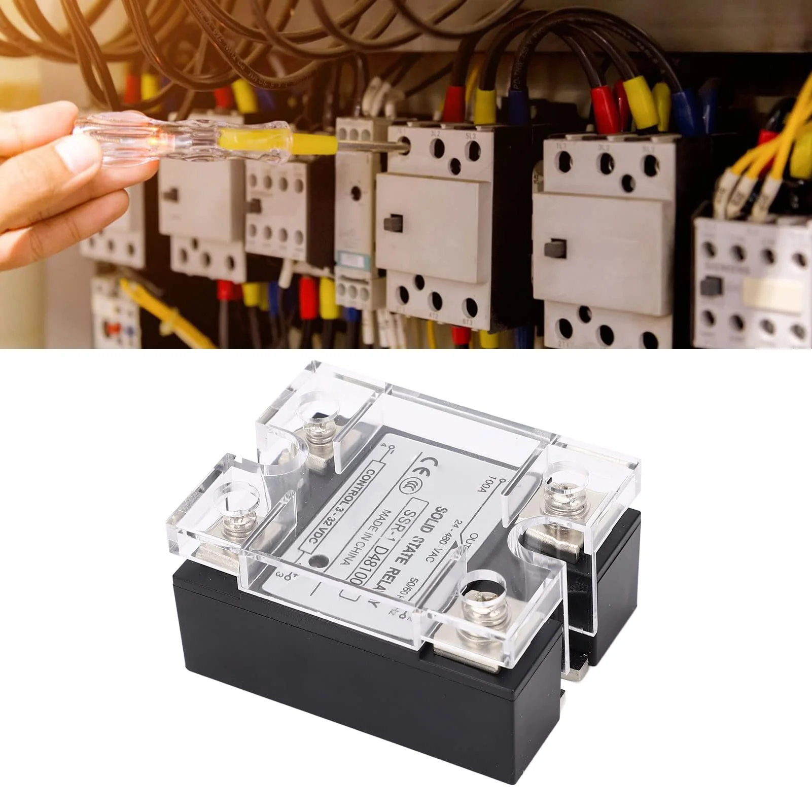 Solid State Relay Module, SSR-1 D48100 100A Solid State Relay DC Control 24-480VAC DC-AC with Plastic Cover for Automation Devices - Image 8