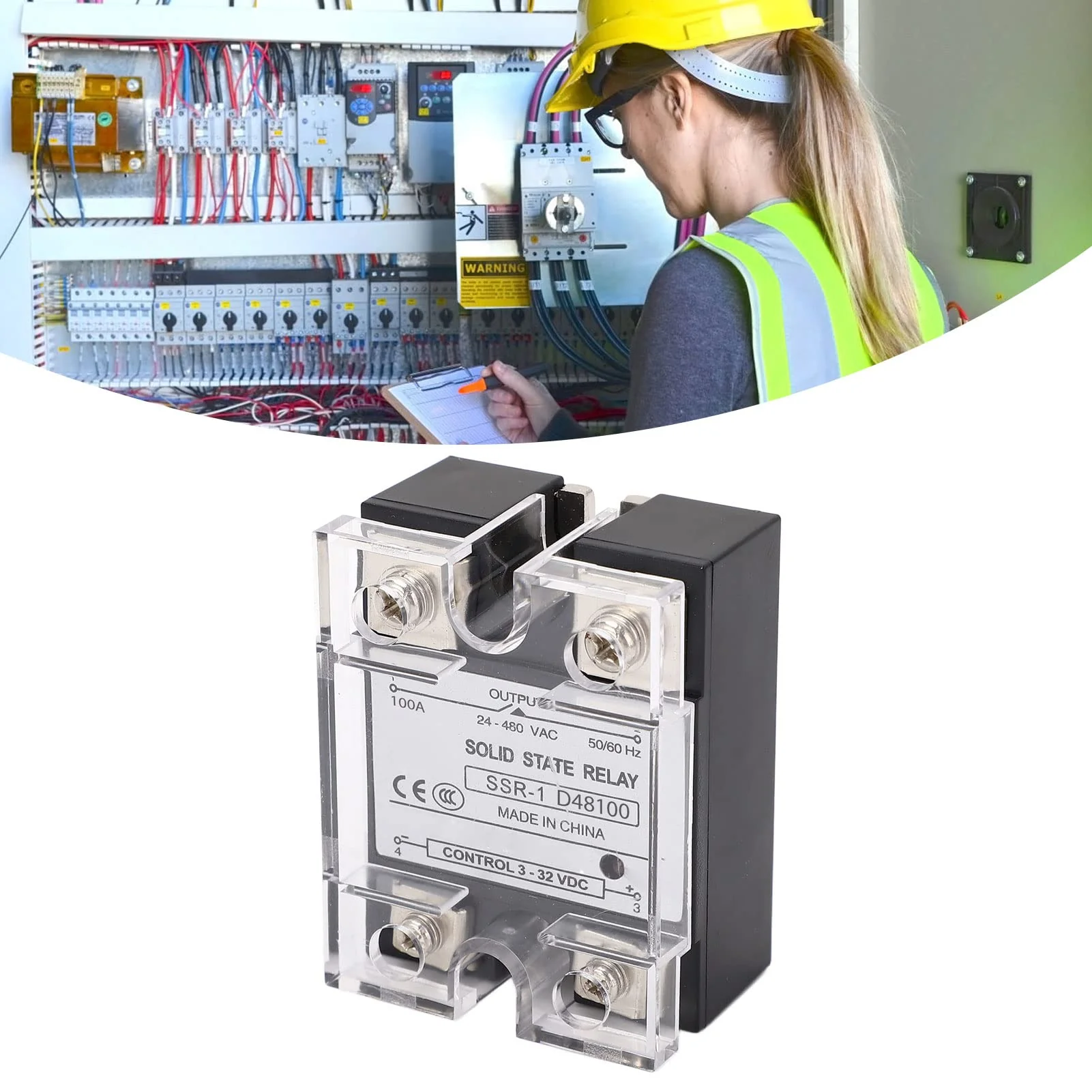 Solid State Relay Module, SSR-1 D48100 100A Solid State Relay DC Control 24-480VAC DC-AC with Plastic Cover for Automation Devices - Image 9