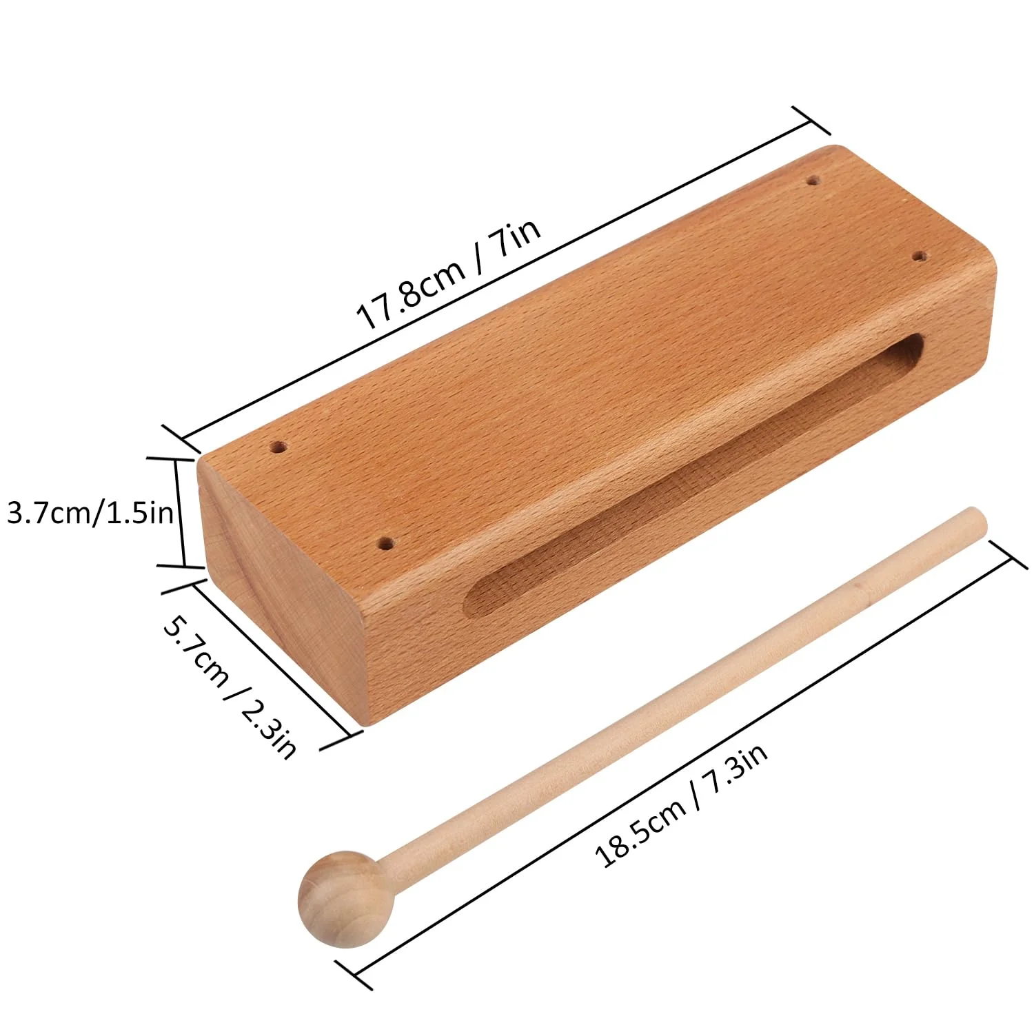 Solid Wood Rhythm Block, Set of 3, Solid Wood Rhythm Block Musical Percussion Instrument Perfect for Rhythm Classes with 3 Pack of Mallet Solid Hardwood - Image 2