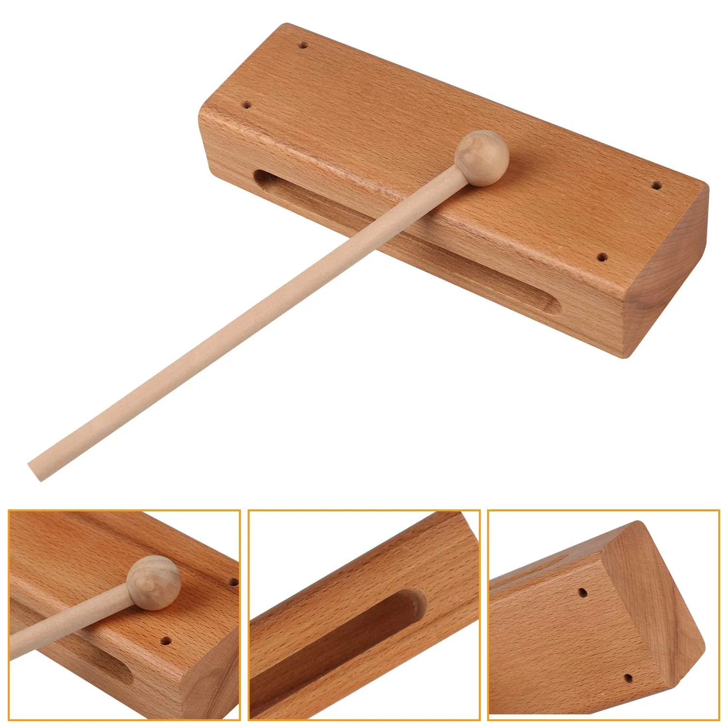 Solid Wood Rhythm Block, Set of 3, Solid Wood Rhythm Block Musical Percussion Instrument Perfect for Rhythm Classes with 3 Pack of Mallet Solid Hardwood - Image 3