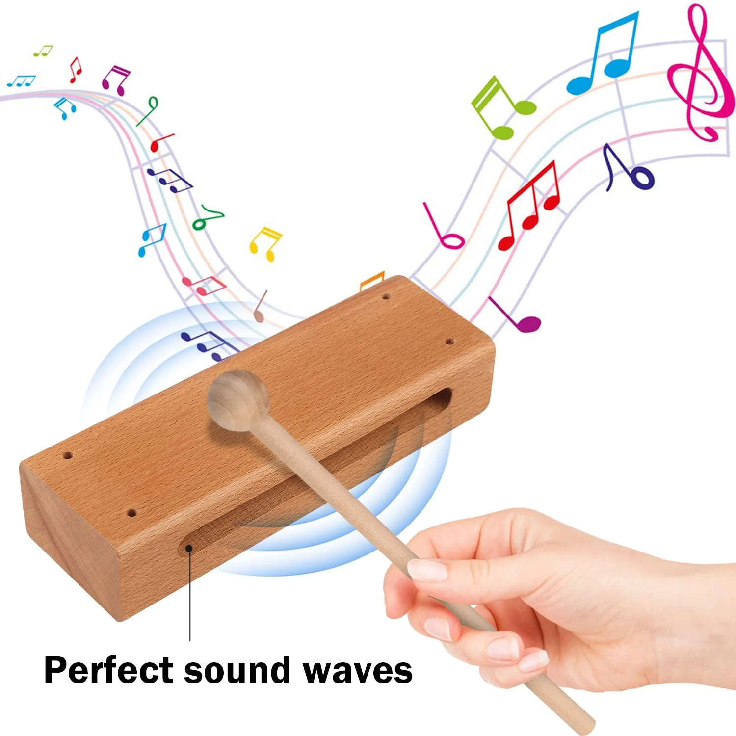 Solid Wood Rhythm Block, Set of 3, Solid Wood Rhythm Block Musical Percussion Instrument Perfect for Rhythm Classes with 3 Pack of Mallet Solid Hardwood - Image 5