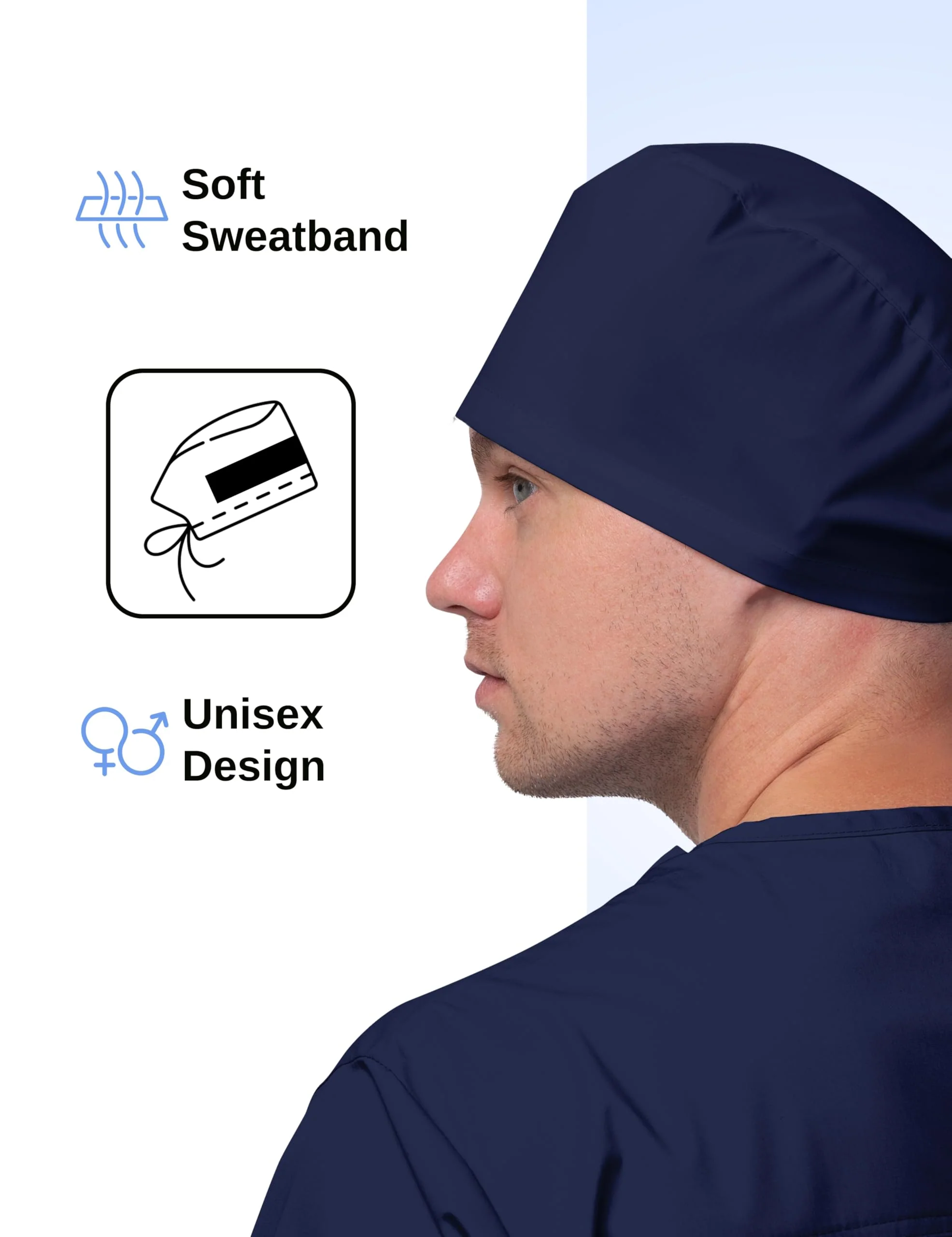 Solid Working Cap Scrub Cap for Women and Men Unisex Surgical Cap Comfortable and Stylish Scrub Hat One Size Navy - Image 3