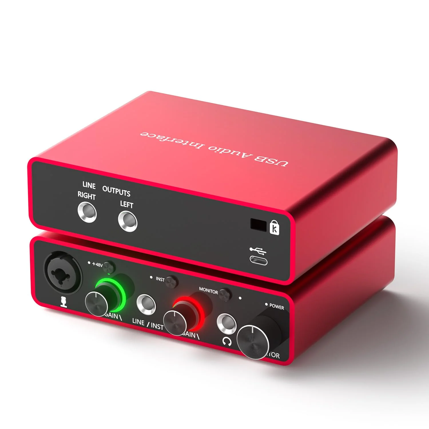 Solo USB Audio Interface for Recording Podcasts and Streaming,24-bit/192kHz,Plug and Play for Professional Recording,XLR Power Supply, Red Audio Interface,for PC and Mac,Noise-Free. Solo USB Audio Interface - Image 2