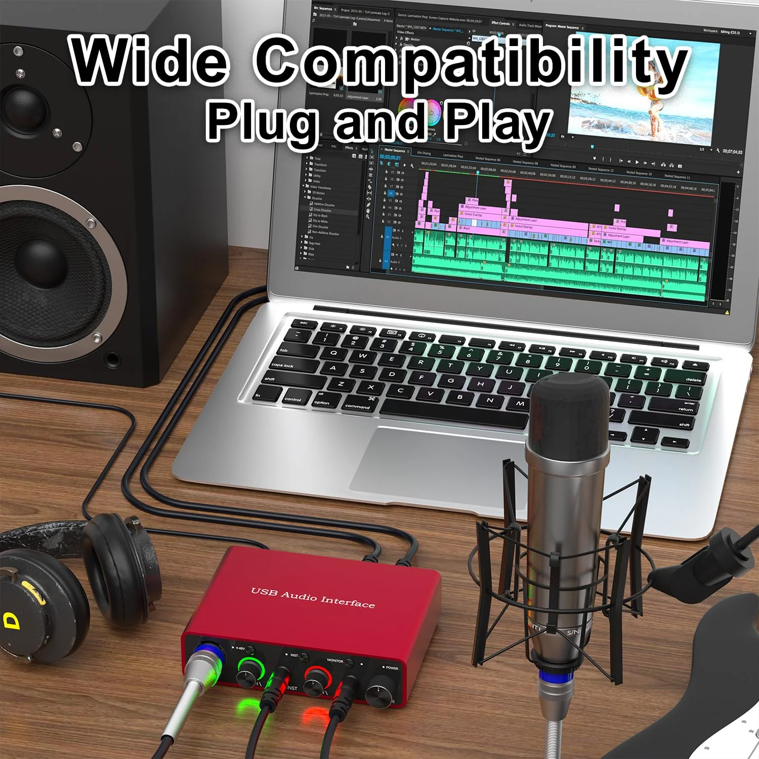 Solo USB Audio Interface for Recording Podcasts and Streaming,24-bit/192kHz,Plug and Play for Professional Recording,XLR Power Supply, Red Audio Interface,for PC and Mac,Noise-Free. Solo USB Audio Interface - Image 6