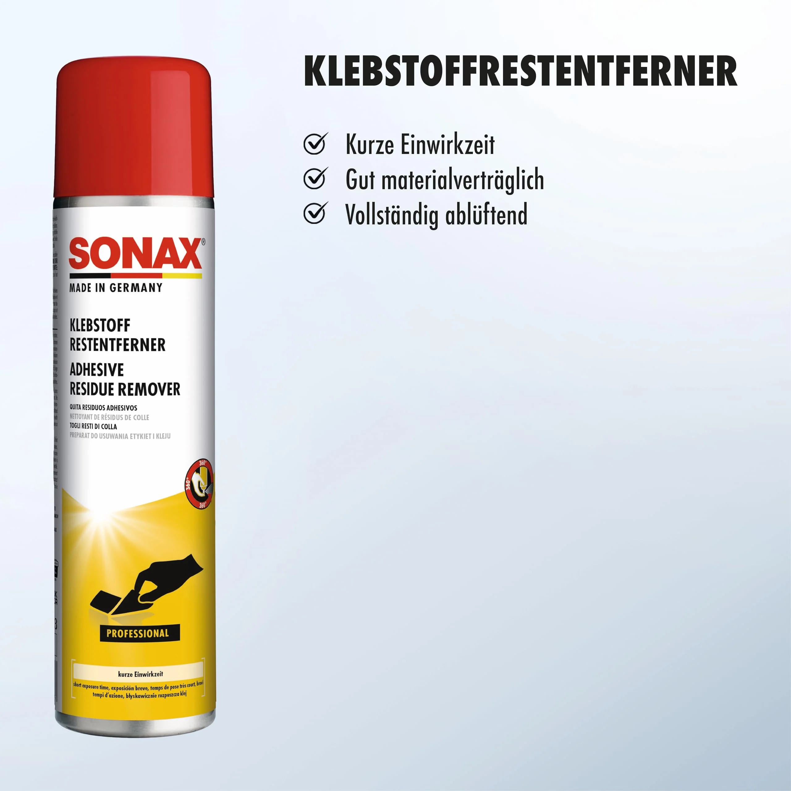 SONAX Adhesive residue remover (400 ml) for quick and residue-free removal of adhesive residue and paper adhesive labels, item no. 04774000 400 ml - Image 3