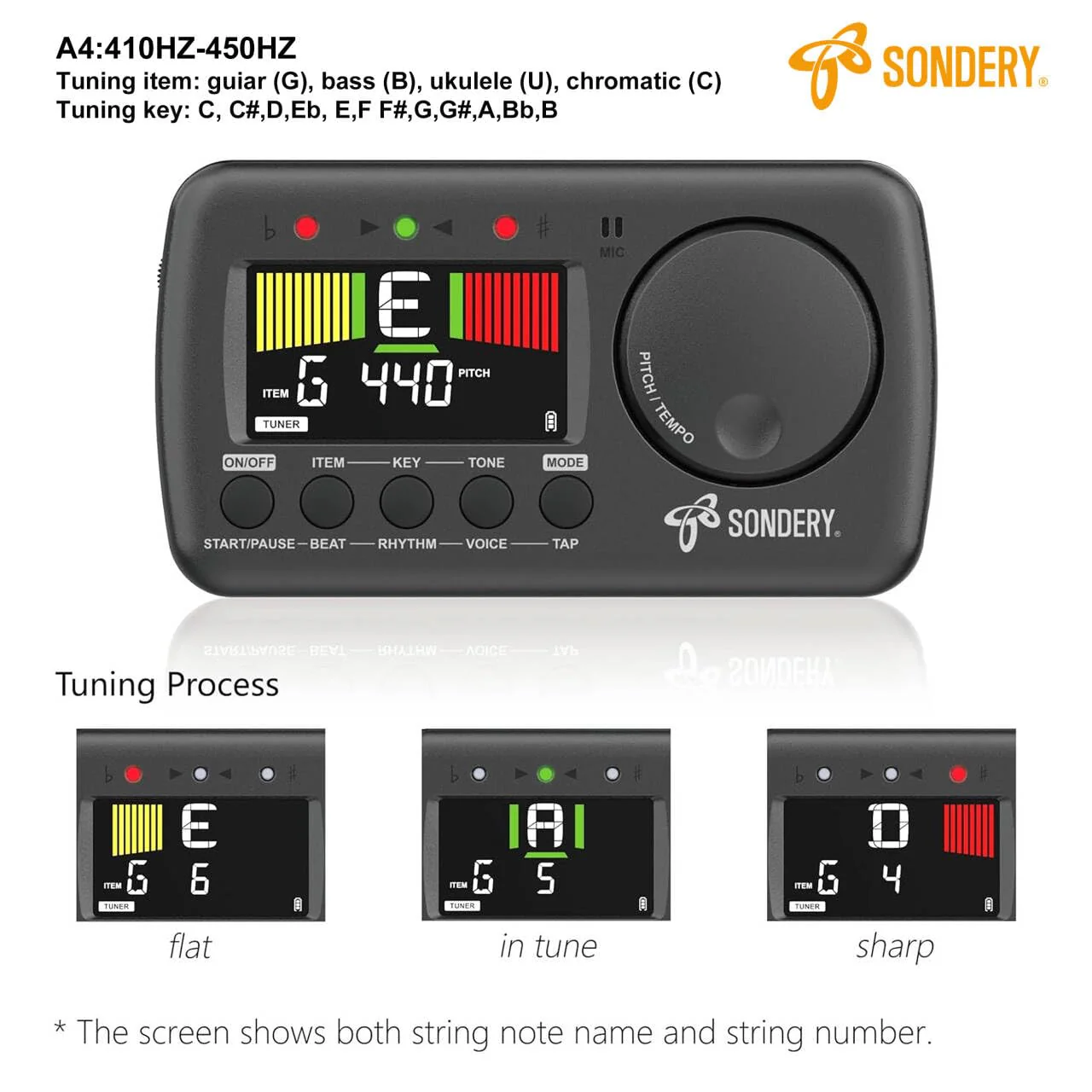 Sondery Digital Metronome Tuner 3 in 1, English Vocal Counting Metronome with Tap Tempo Chromatic Tuner Tone Generator Rechargeable Suitable for All Instruments - Image 4
