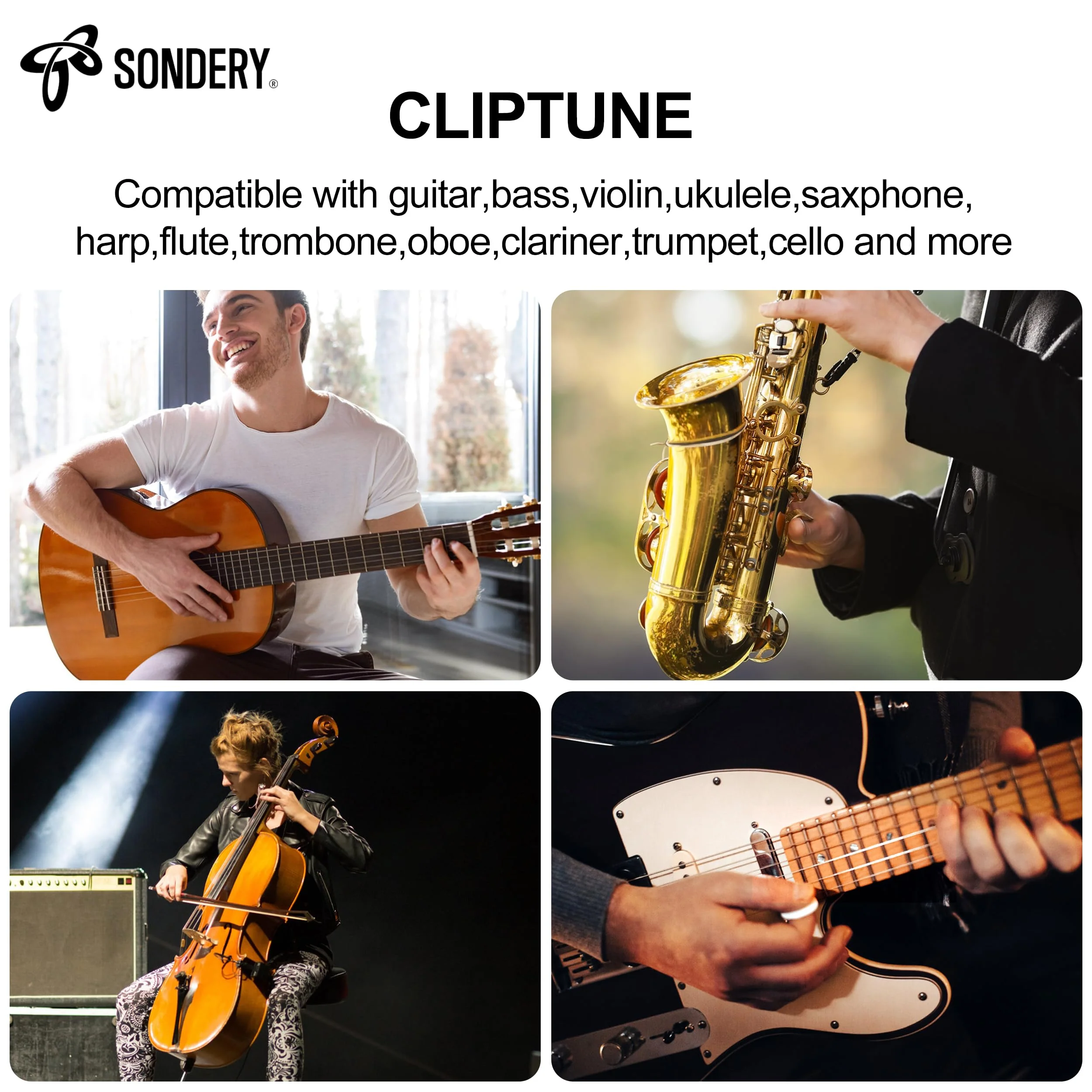 Sondery Guitar Ukulele Tuner Clip On Rechargeable, Easy to Read Simple TFT Screen Extremely Fast and Accurate Tuning, Headstock Chromatic Tuner Pitch 410-460Hz, Perfect for Any Lighting - Image 3