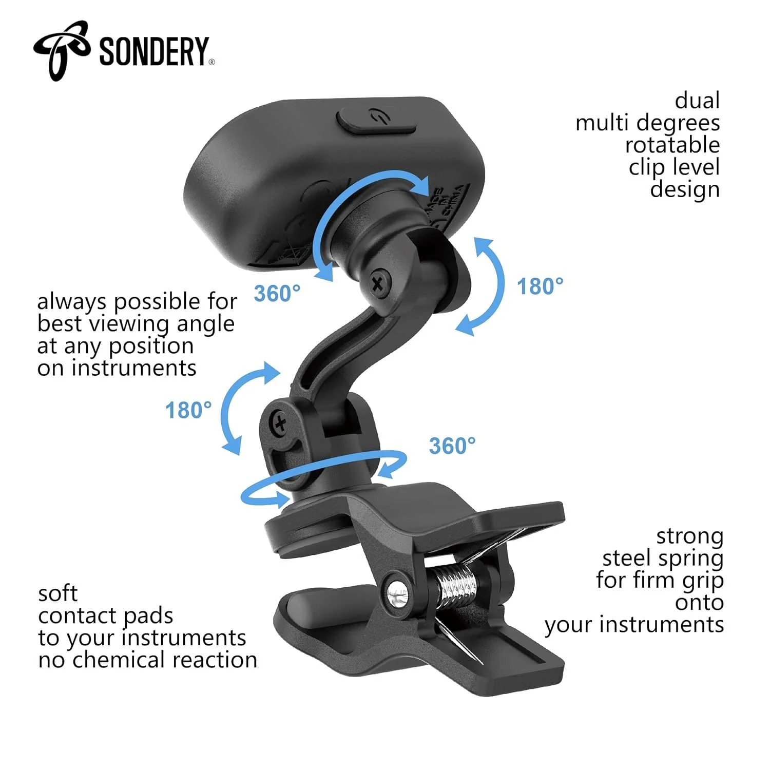 Sondery Guitar Ukulele Tuner Clip On Rechargeable, Easy to Read Simple TFT Screen Extremely Fast and Accurate Tuning, Headstock Chromatic Tuner Pitch 410-460Hz, Perfect for Any Lighting - Image 5