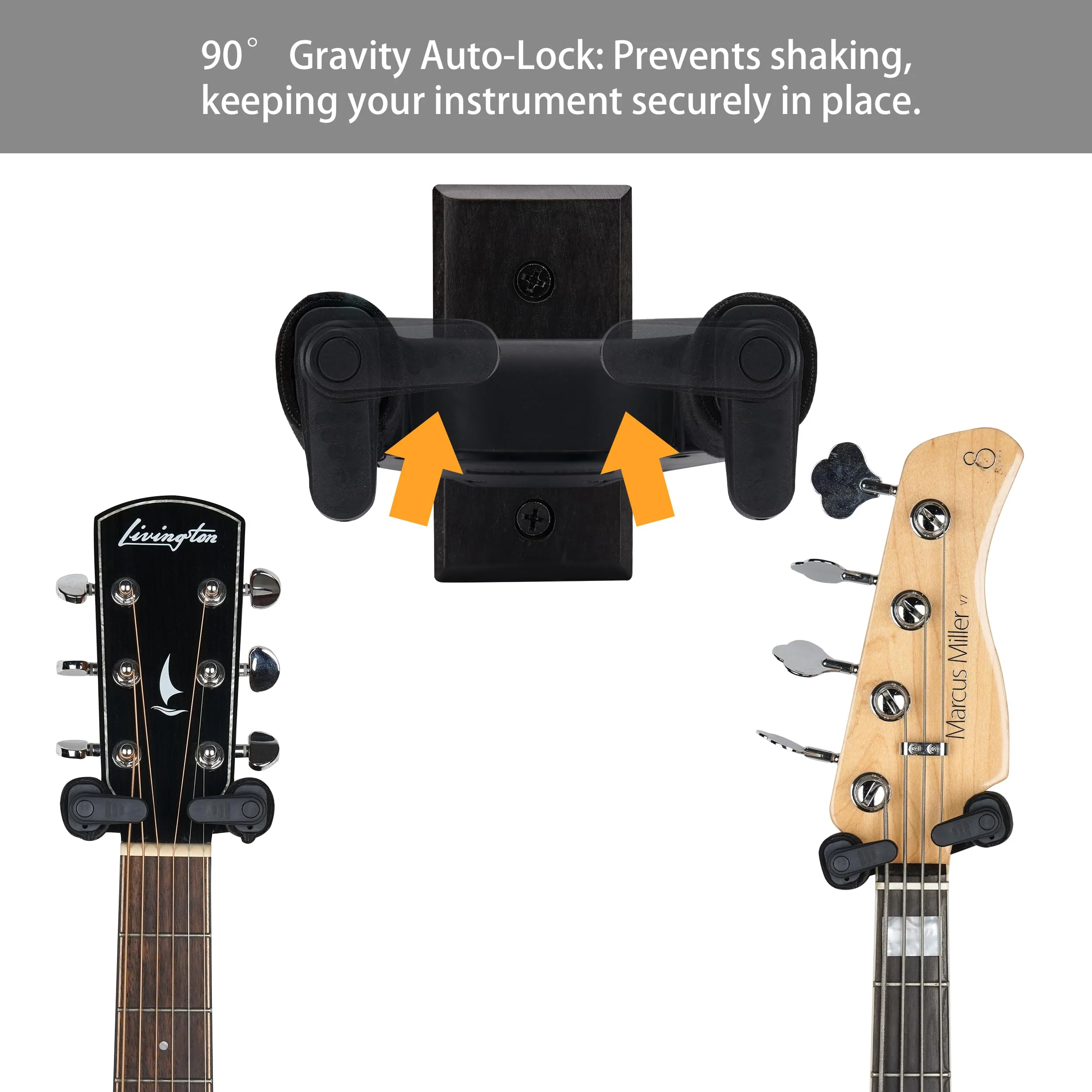 Sondery Guitar Wall Mount Hanger, Auto Lock and Adjustable Hook Holder for Acoustic and Electric Guitar, Ukulele, Bass, Banjo and Mandolin, Safely Cradles Nitro-Finished and High-End Guitars 3 Pack - Image 2