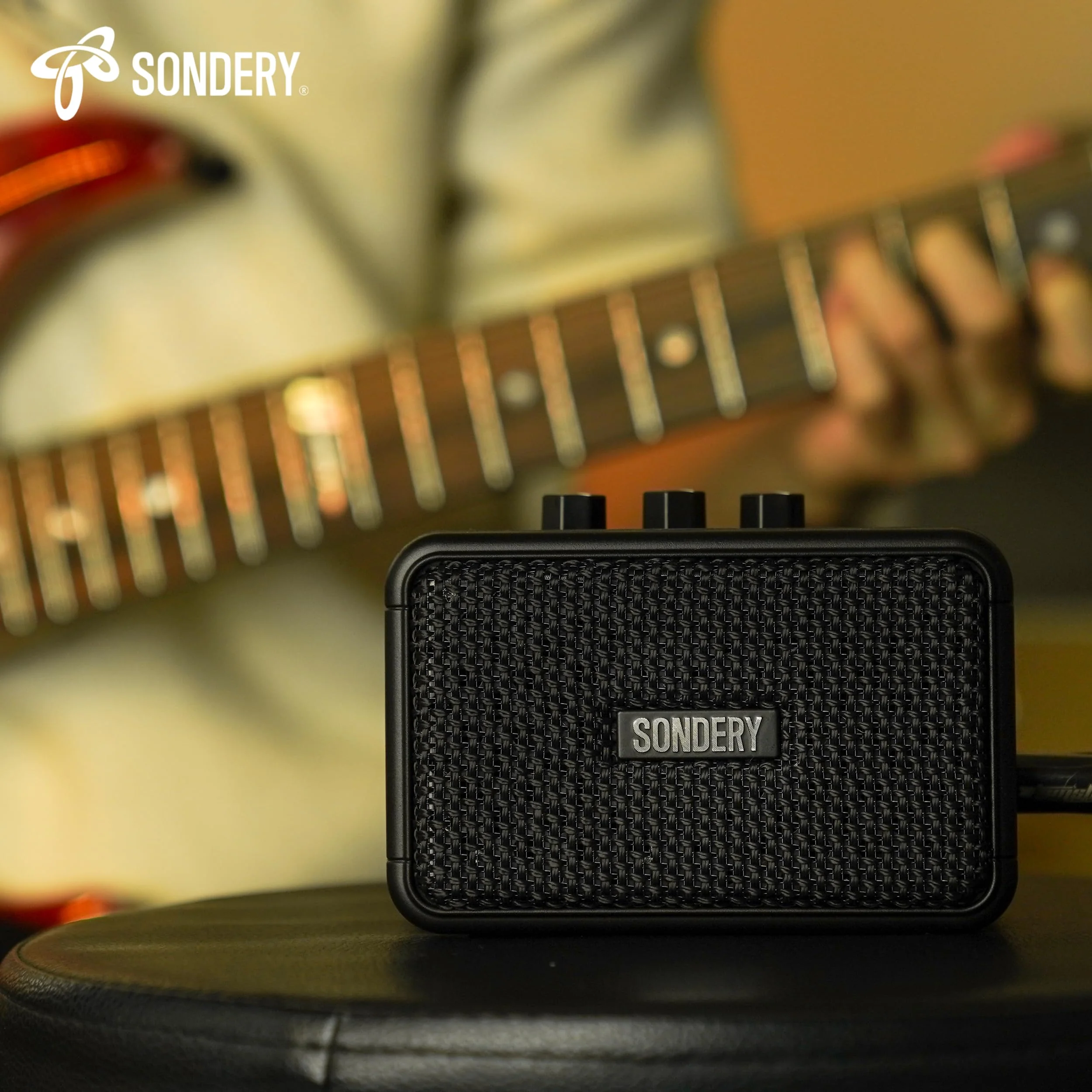 Sondery Mini Guitar Amp for Electric Guitars 5W Two Speakers Rechargeable Portable Pratice Small Amplifier with Overdrive/Clean Effects and Bluetooth Black - Image 2