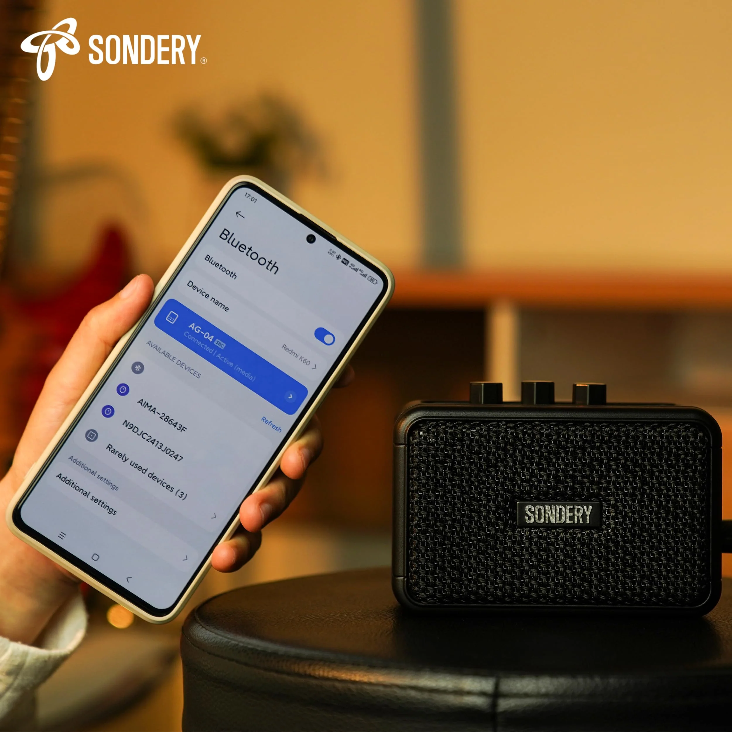 Sondery Mini Guitar Amp for Electric Guitars 5W Two Speakers Rechargeable Portable Pratice Small Amplifier with Overdrive/Clean Effects and Bluetooth Black - Image 3
