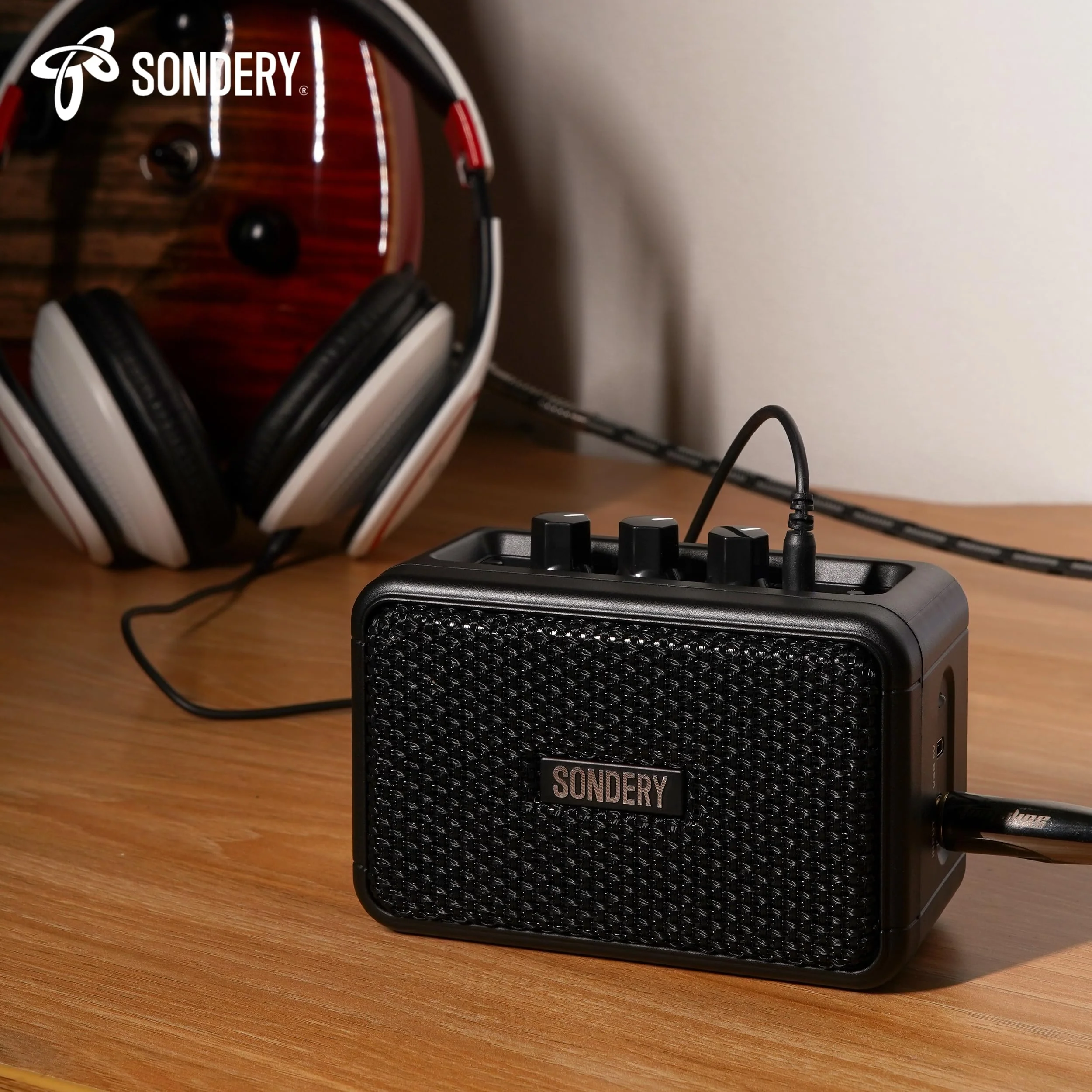 Sondery Mini Guitar Amp for Electric Guitars 5W Two Speakers Rechargeable Portable Pratice Small Amplifier with Overdrive/Clean Effects and Bluetooth Black - Image 4