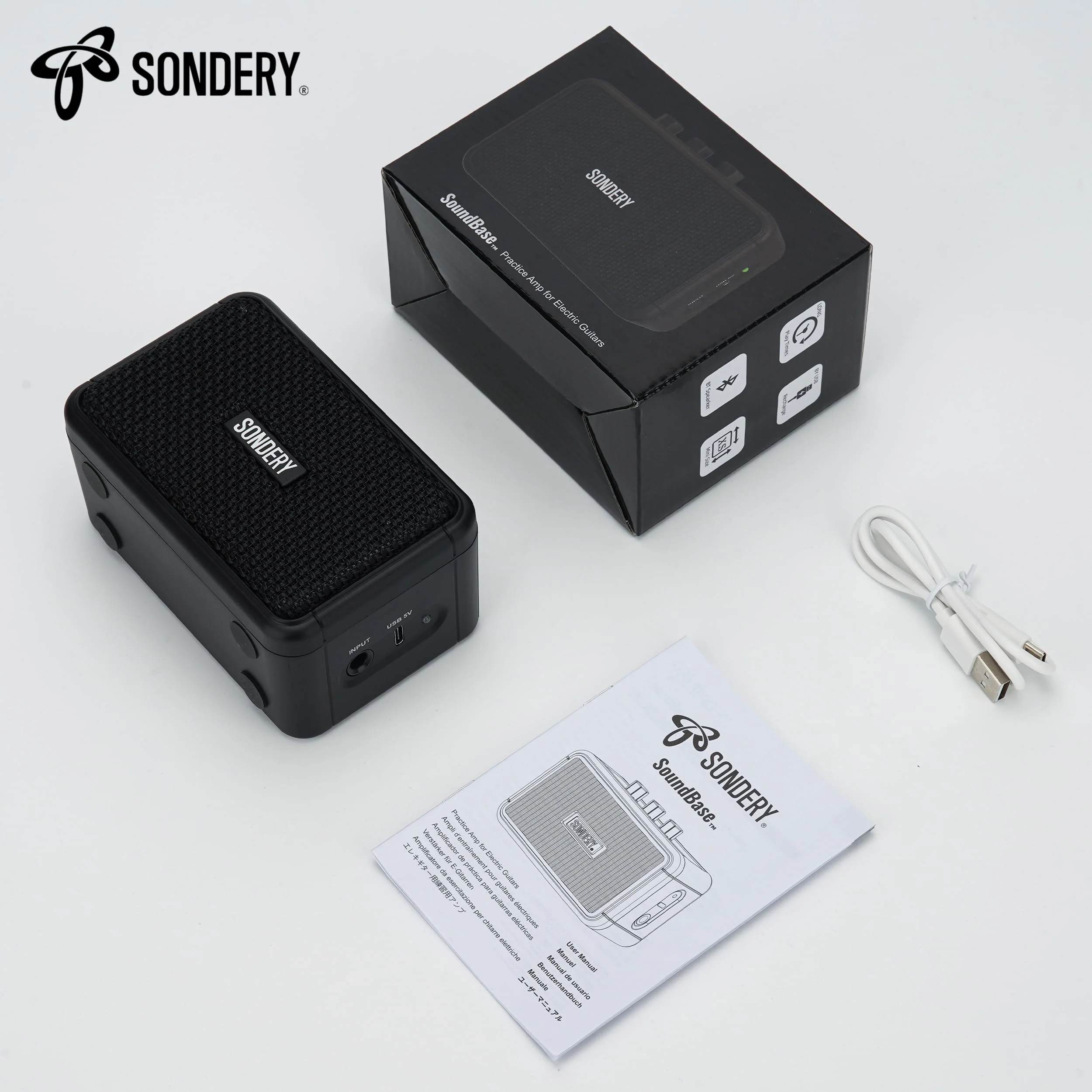 Sondery Mini Guitar Amp for Electric Guitars 5W Two Speakers Rechargeable Portable Pratice Small Amplifier with Overdrive/Clean Effects and Bluetooth Black - Image 6