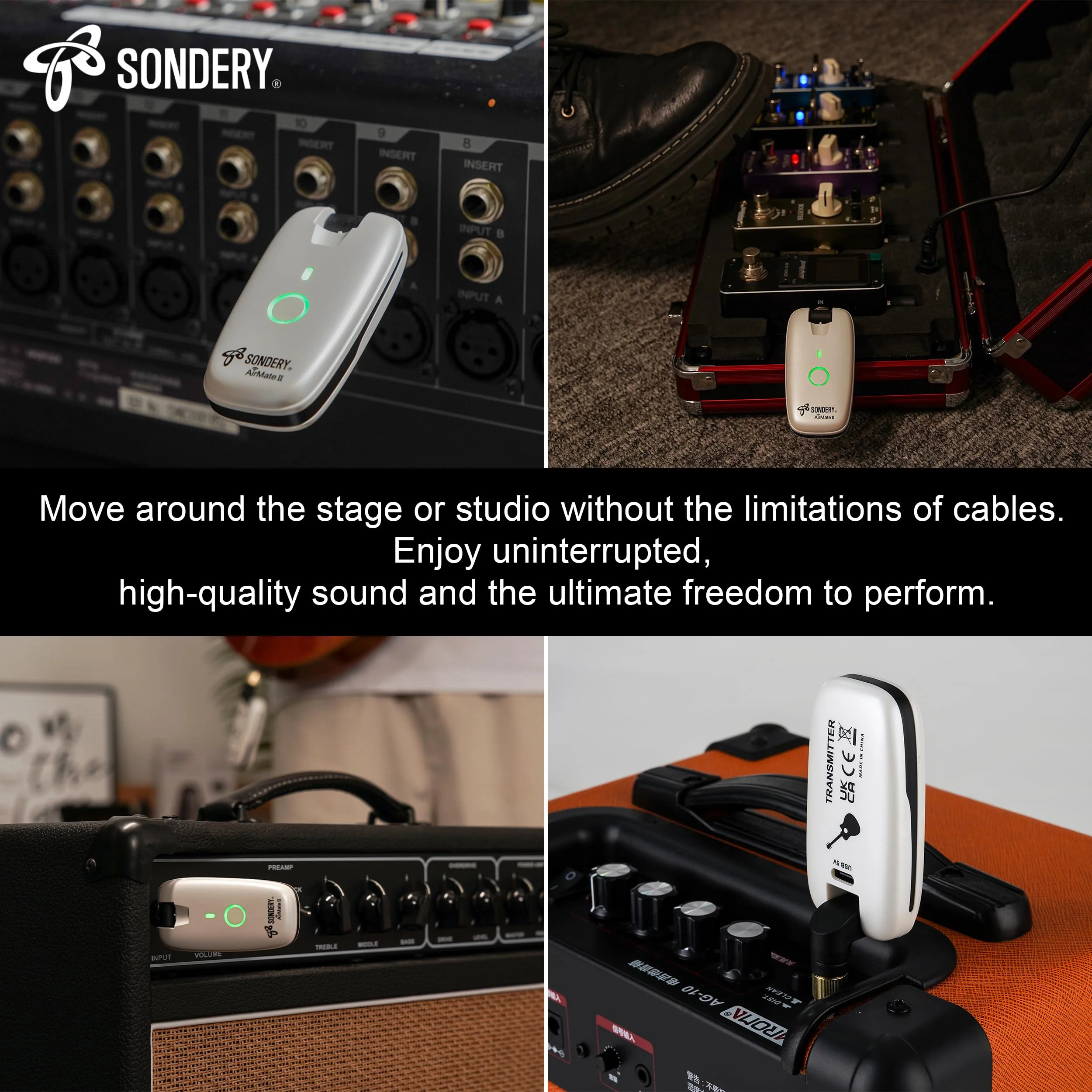 Sondery Wireless Transmitter and Receiver System for Guitar Bass Keyboard Drums Multiple Instruments 7 Channels Rechargeable Long Battery Life - Image 4